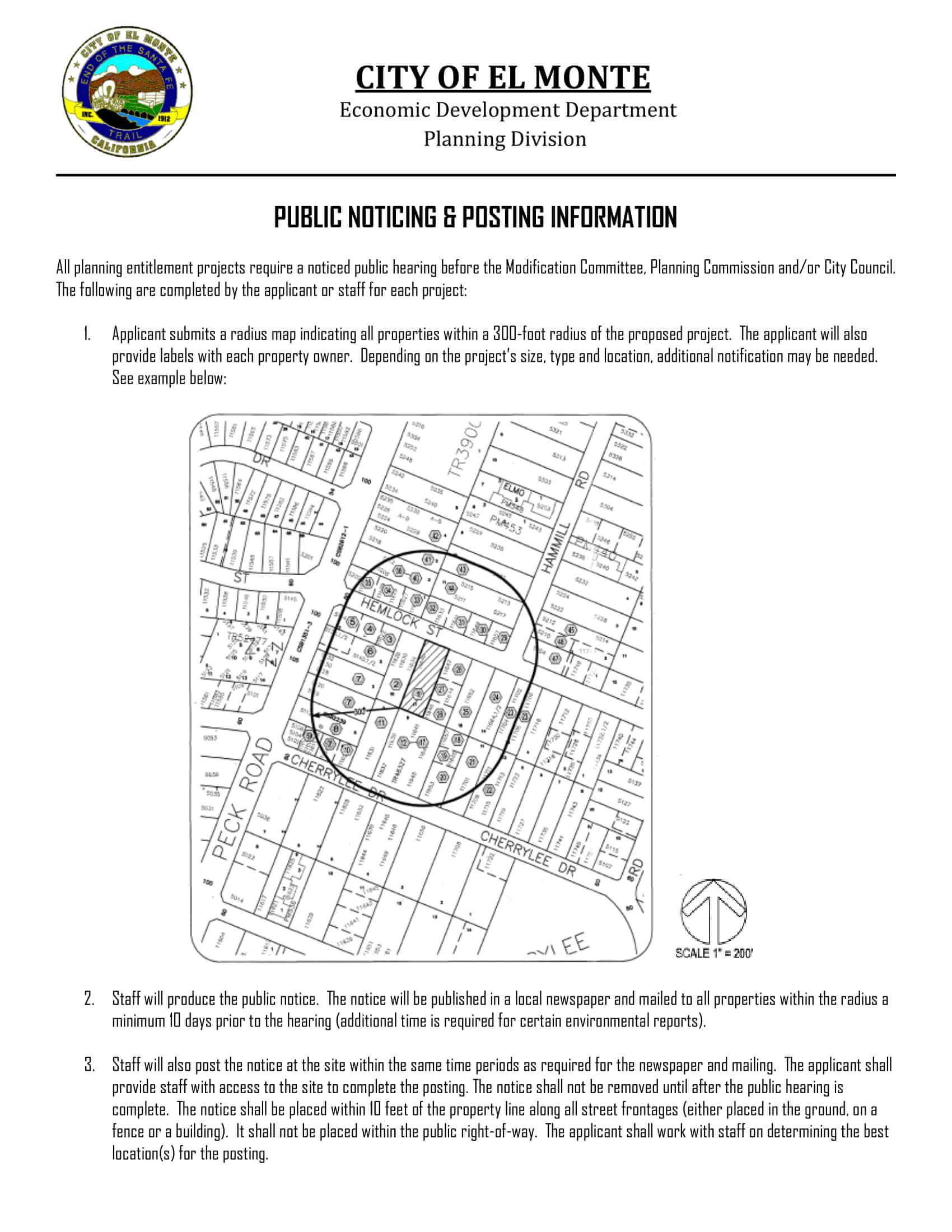 El Monte-Public Noticing-Radius Map-Property Owner List-300 Feet-Labels