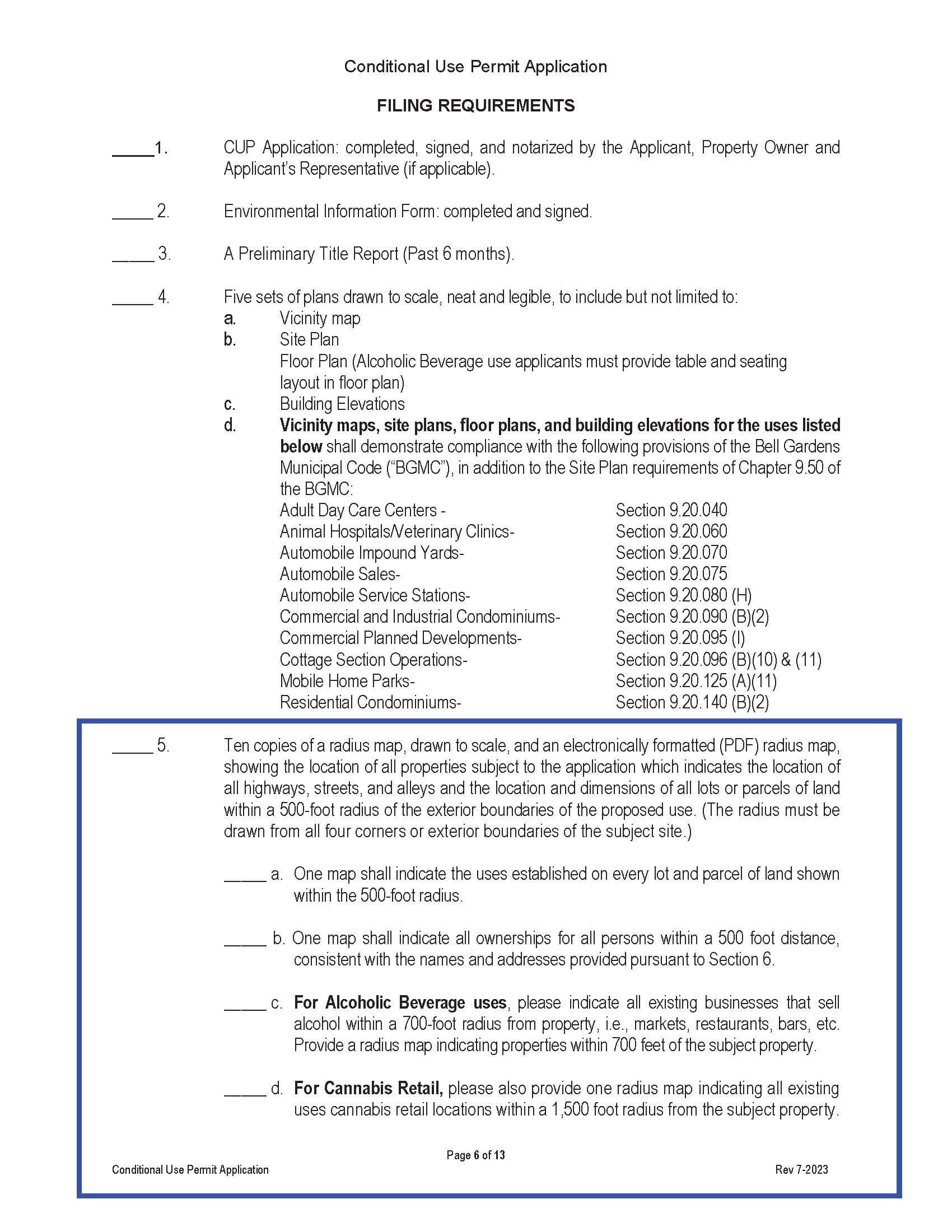 Bell Gardens Filing Requirements 500-foot Radius Map and 700-foot Radius Map