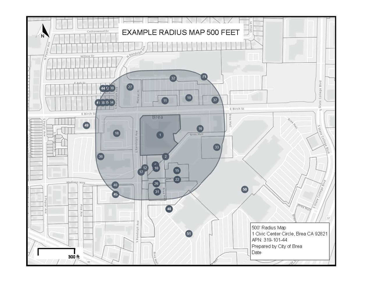 Brea Example Radius Map 500 feet Mailing