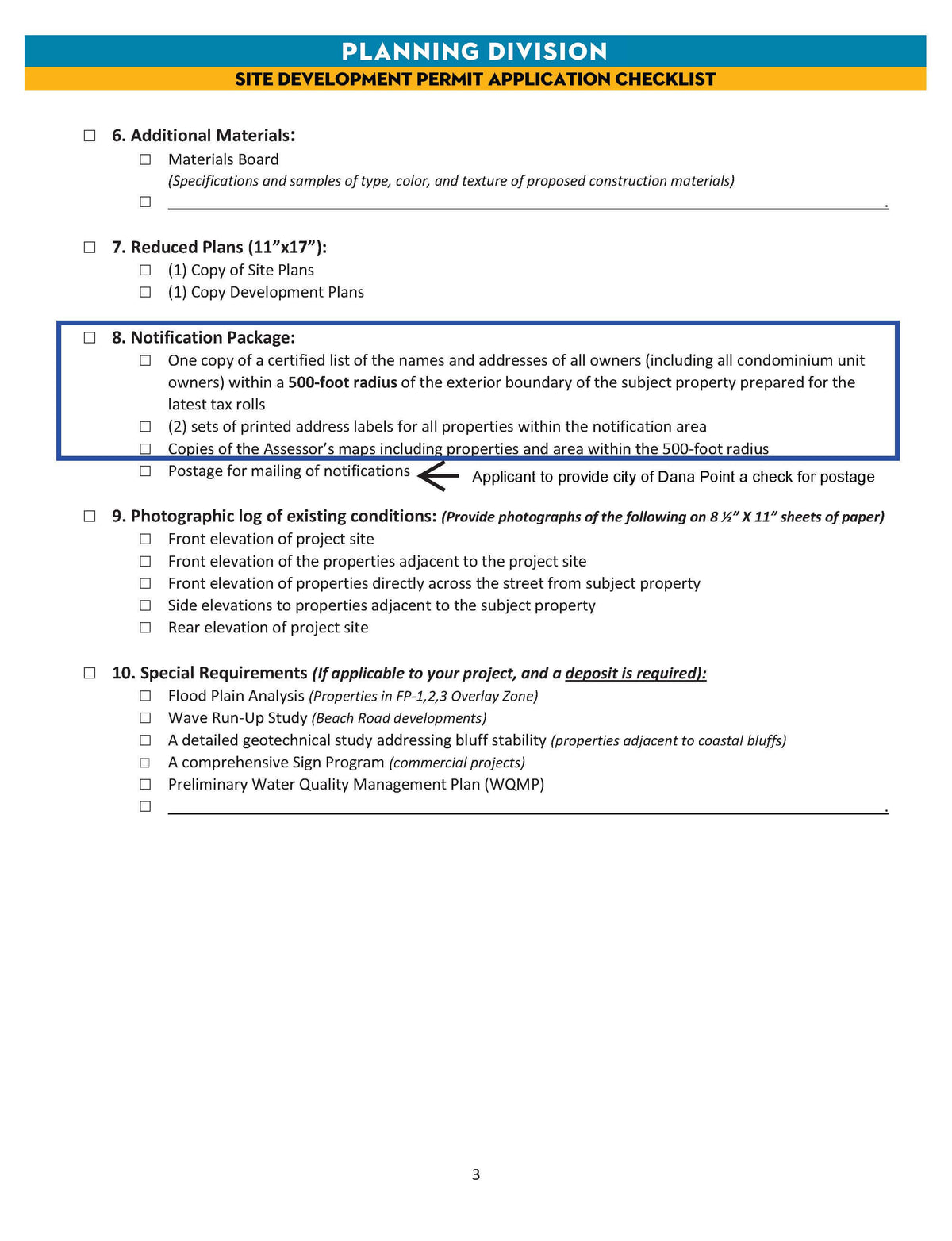 Dana Point Site Development Major Notification Package 500-foot radius
