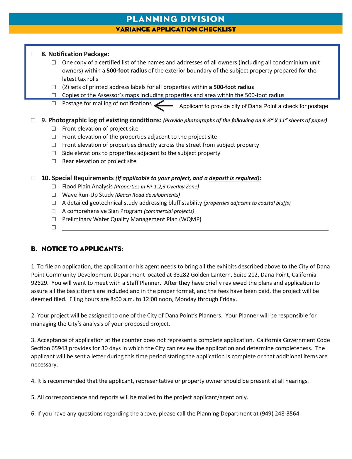 Dana Point Variance Notification Package 500-foot radius