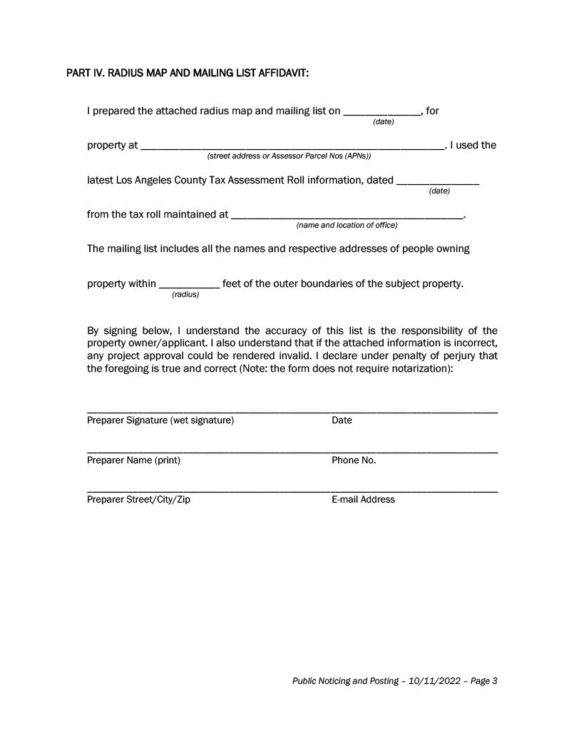 El Monte affidavit certifying accuracy of property owner mailing list and radius map