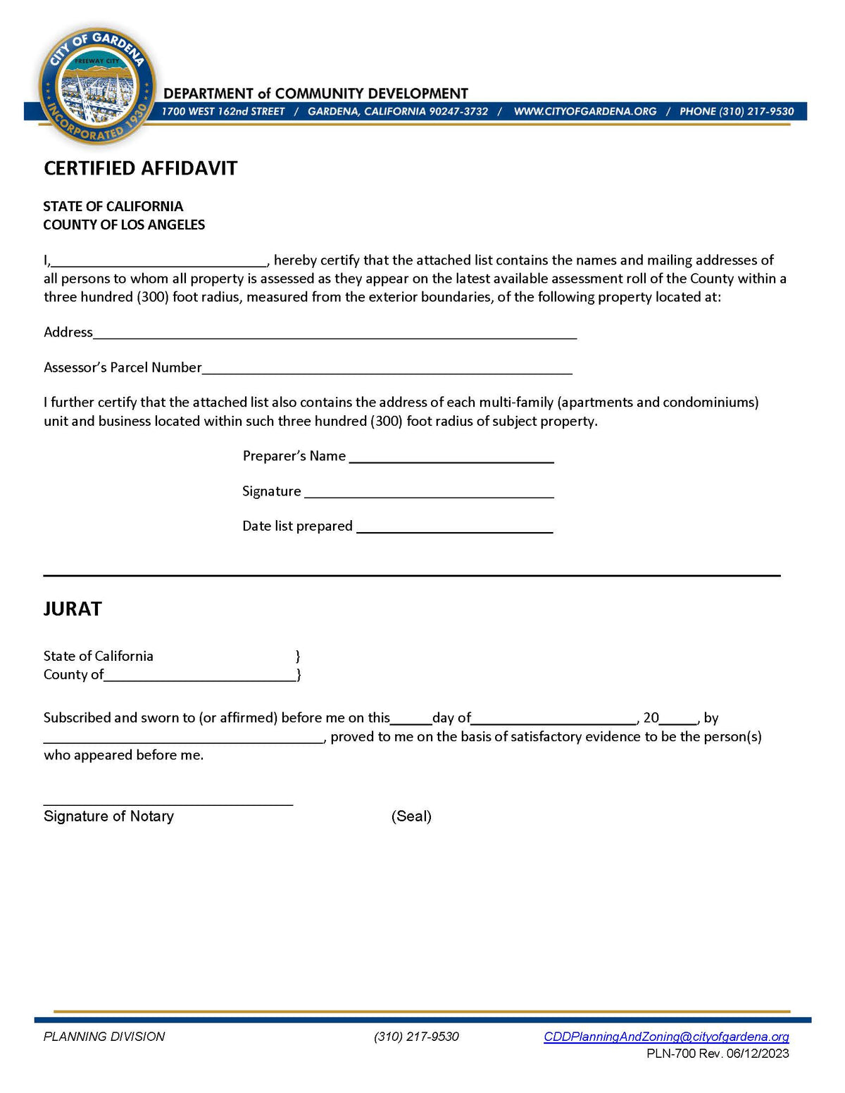 Gardena_Certified_Affidavit_300ft_Radius