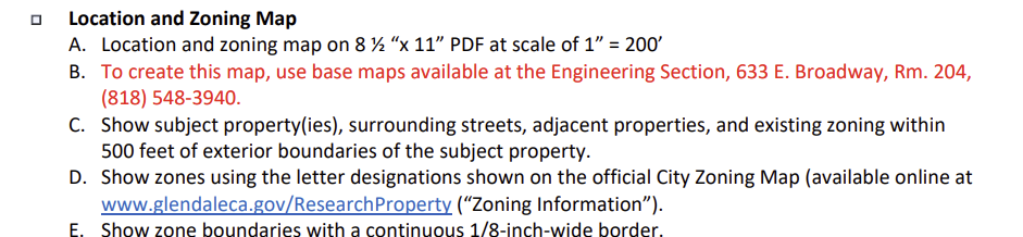 Glendale Location and Zoning Map 500 feet