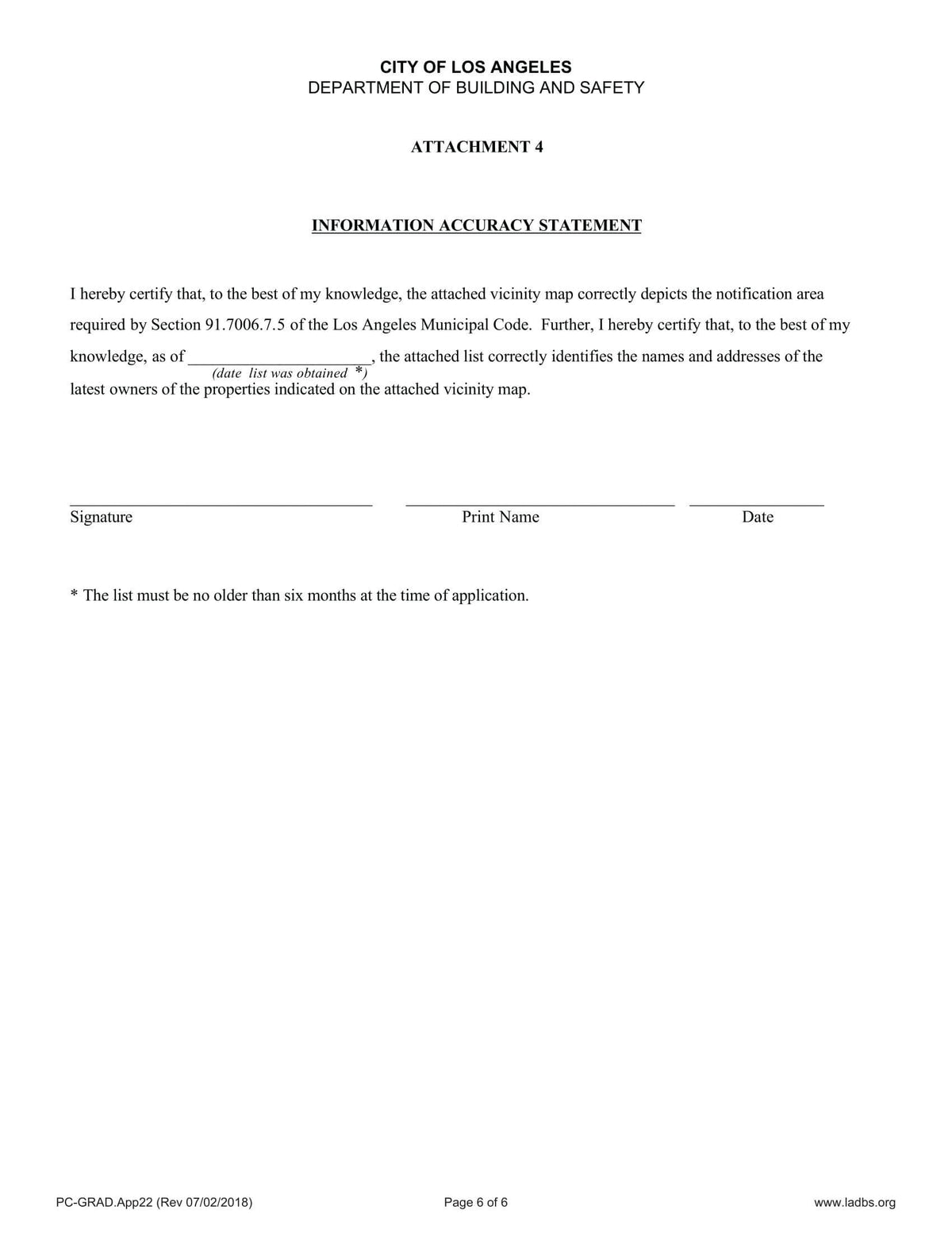 Los Angeles Haul Route Information Accuracy Statement