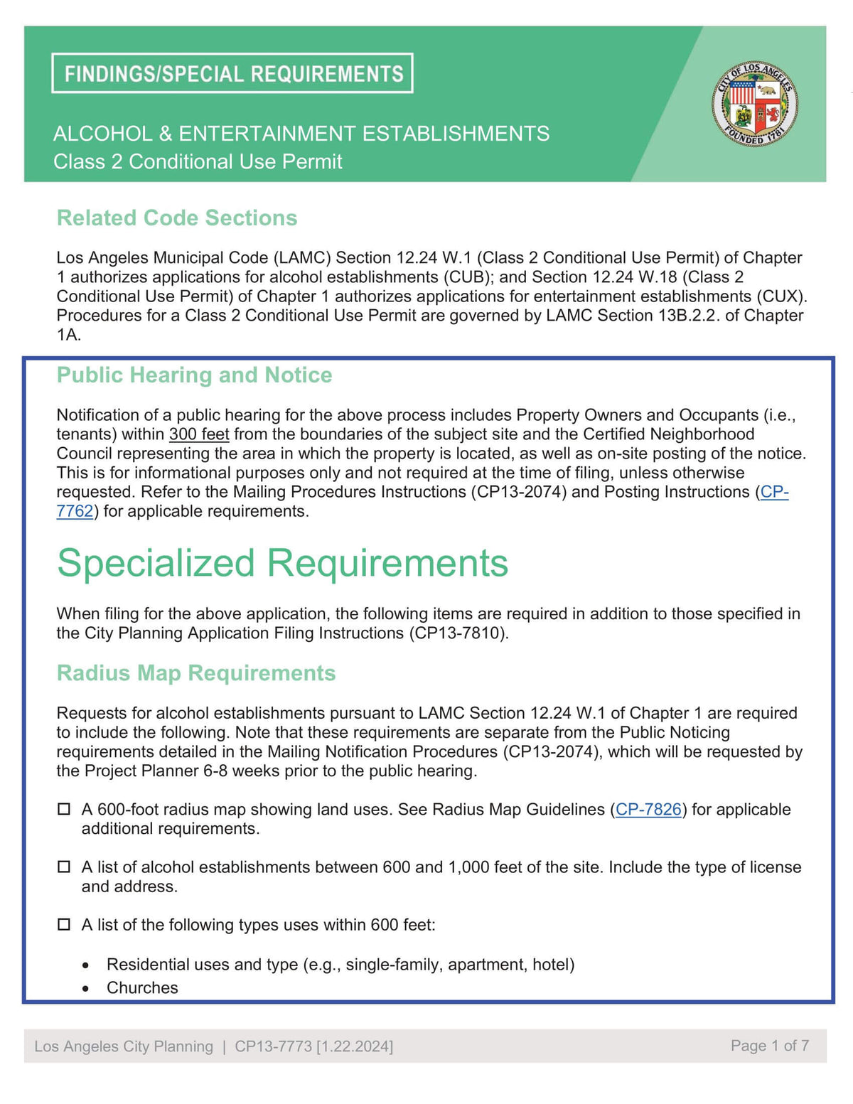 Los Angeles CP13-2074 Class 2 Conditional Use Permit Radius Map Requirements
