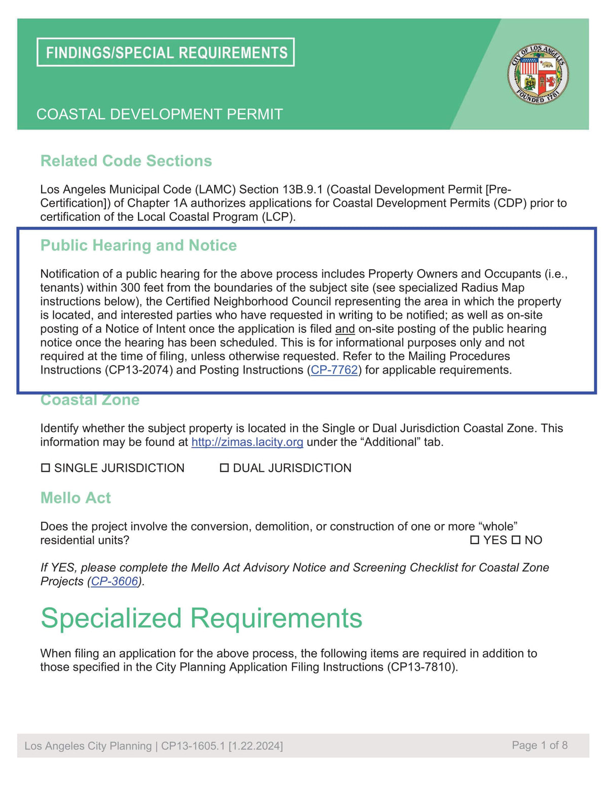 Los Angeles CP13-1605 Coastal Development Permit Hearing Notice 300 feet