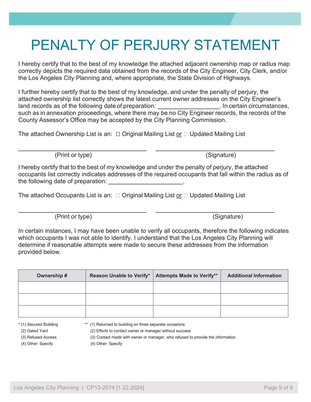 Los Angeles CP13-2074 Penalty of Perjury