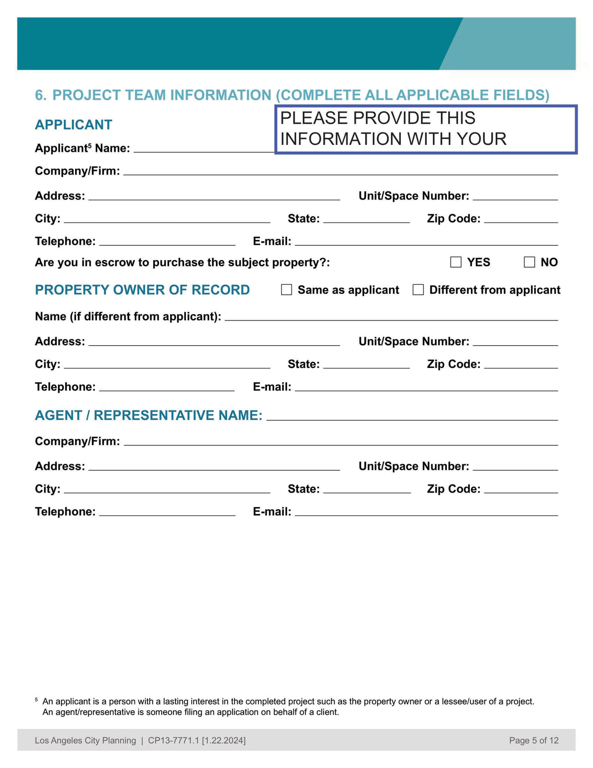 Los Angeles CP13-2074 Project Team Information