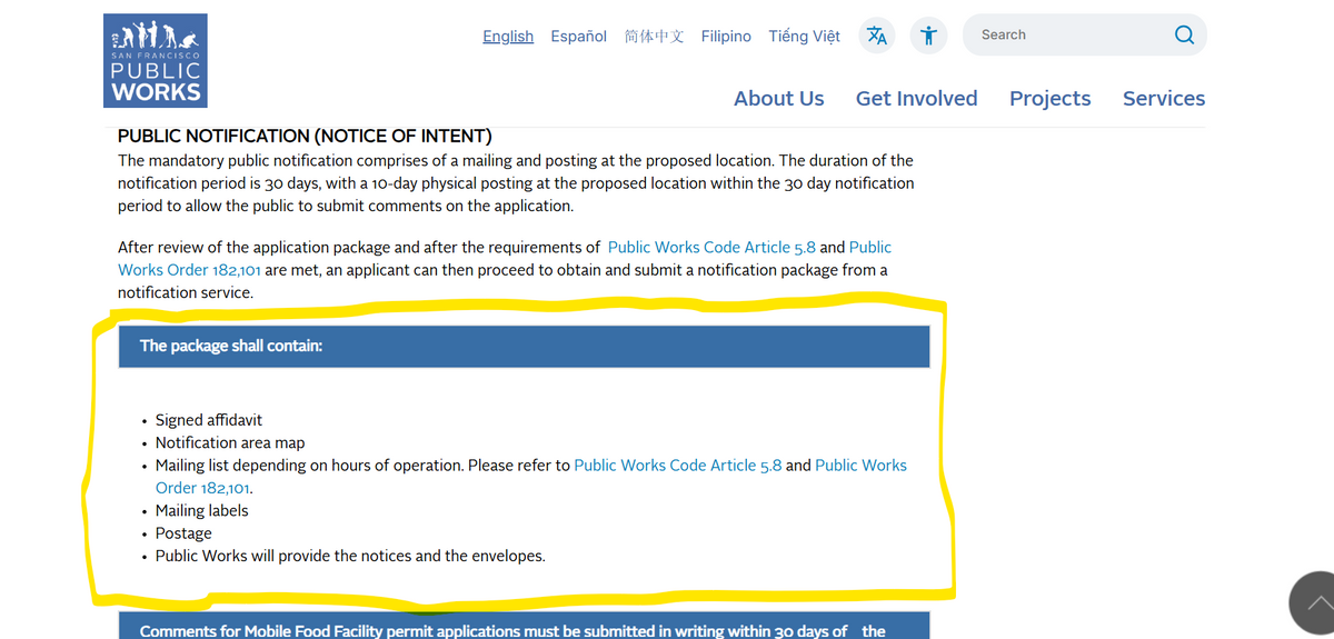 Notification Package San Francisco Public Works Notice of Intent