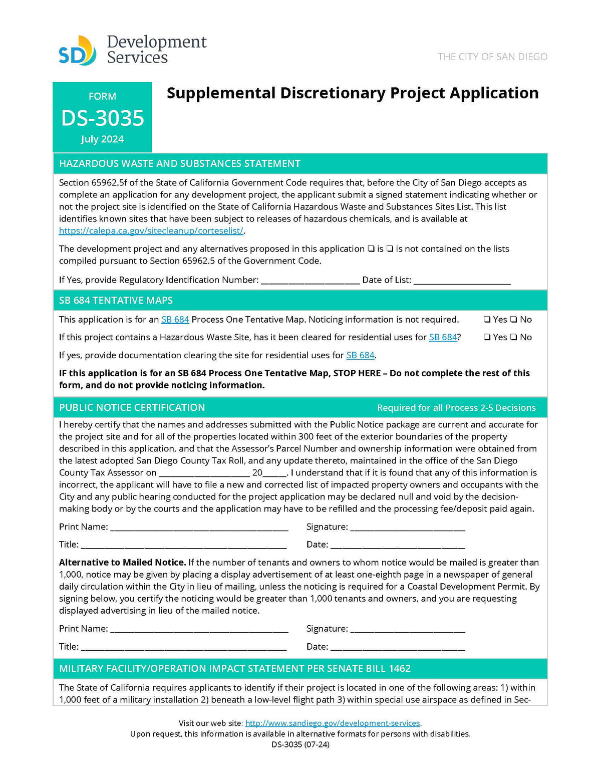 San Diego DS-3035 Public Notice Certification Property Owner and Occupant 300 feet
