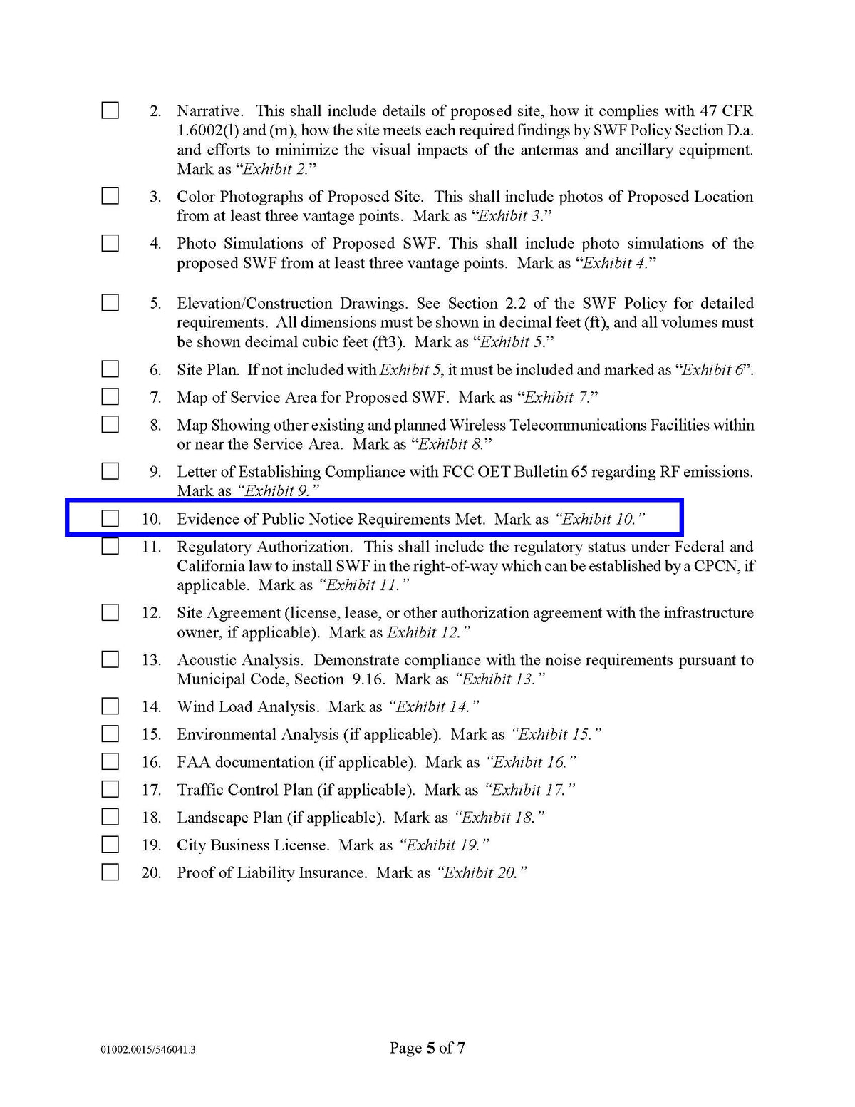 Page describing public notice requirements, mailing proof, and notification radius for City of Signal Hill SWF permit applications.