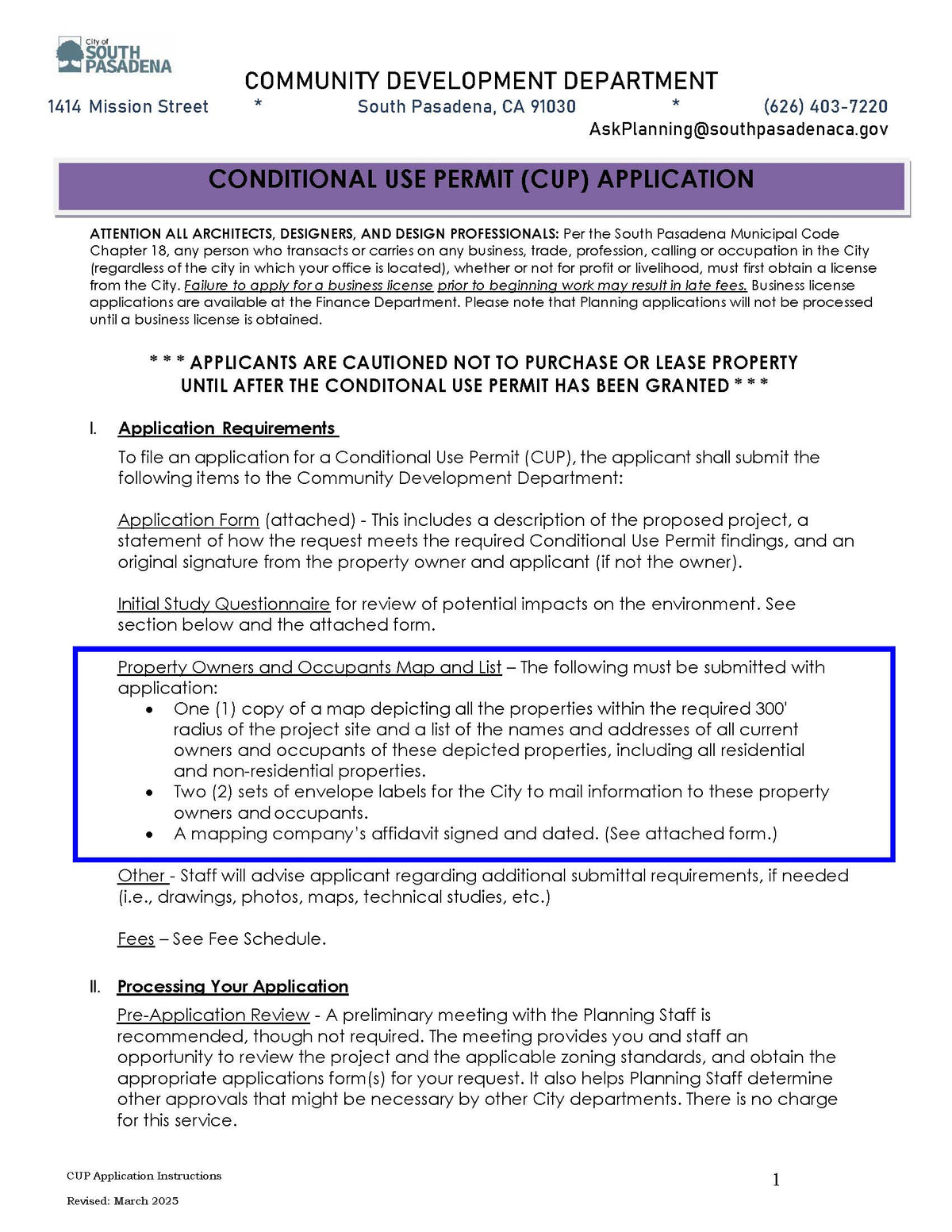 South Pasadena CUP Application Property Owners and Occupants Map List