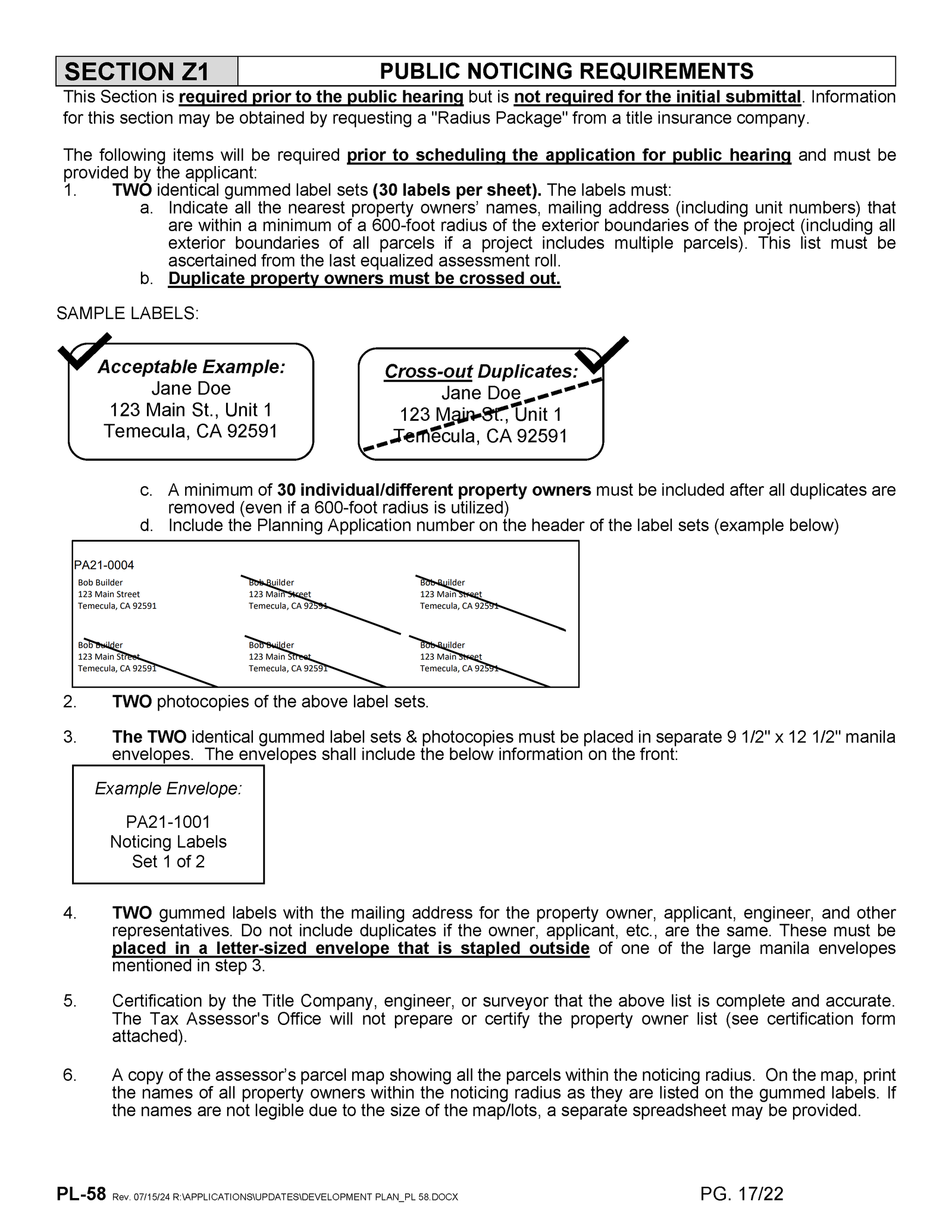 Temecula Public Hearing Requirements Radius Map 600 Feet Property Owner List Labels