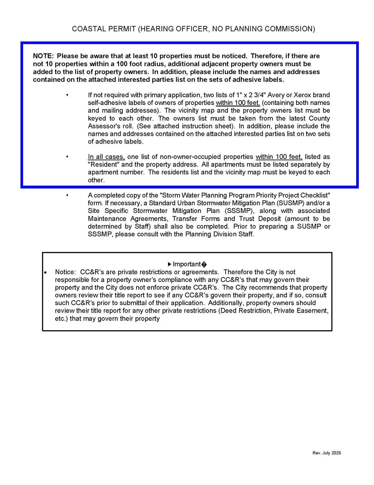 Rancho Palos Verdes coastal permit public noticing and property owner mailing label requirements