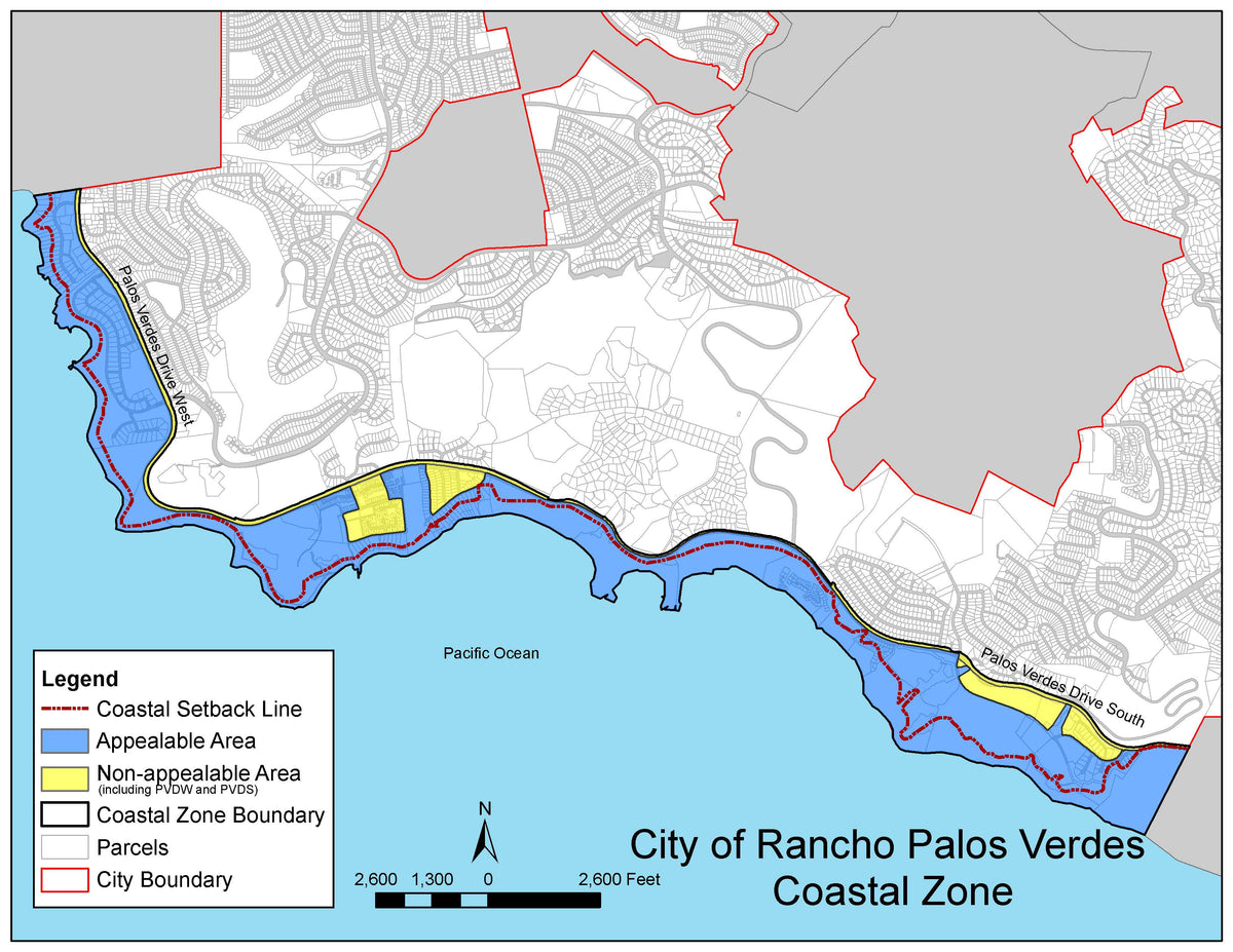 Official map of the Rancho Palos Verdes coastal zone showing appealable and non-appealable areas.