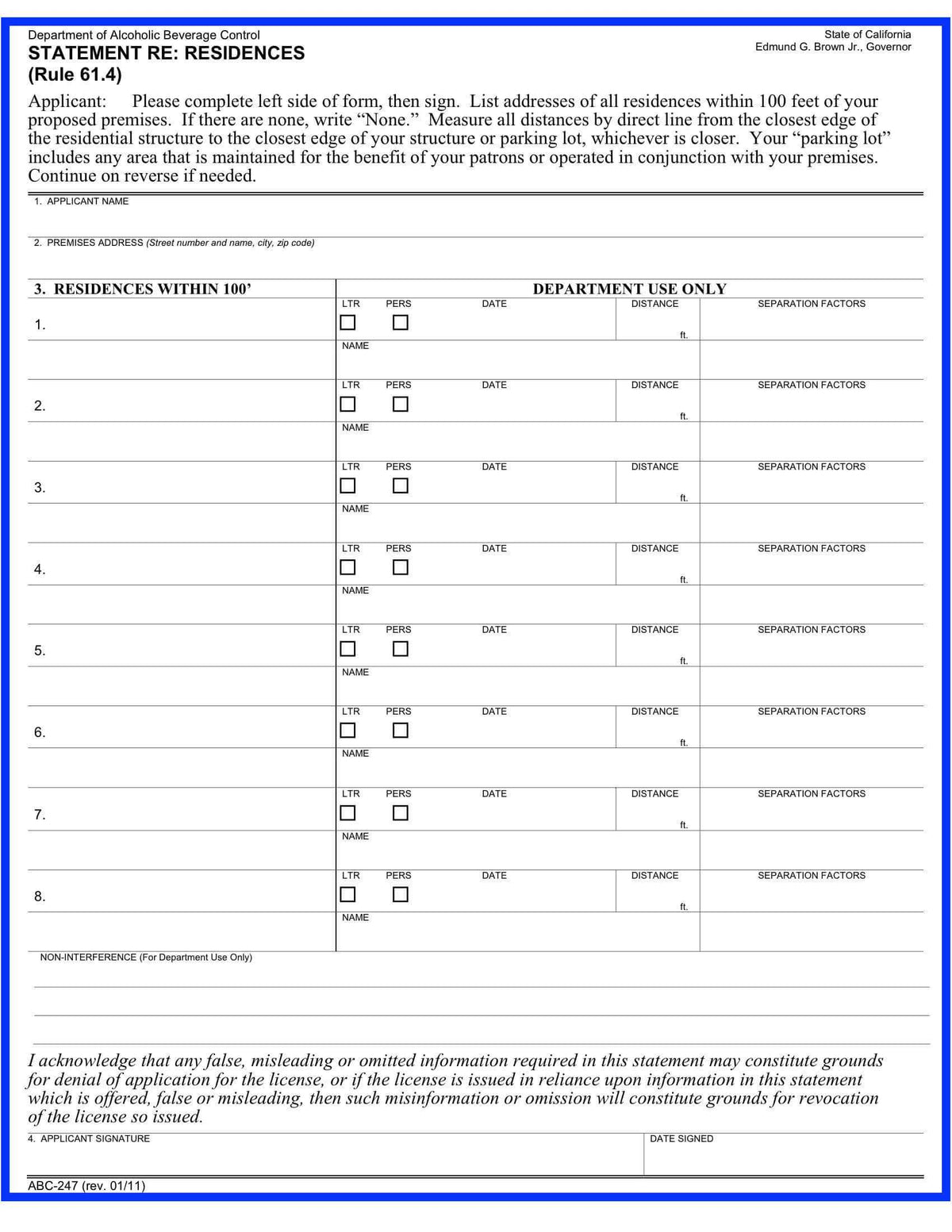 ABC 247 Residences 100 feet premises San Diego 