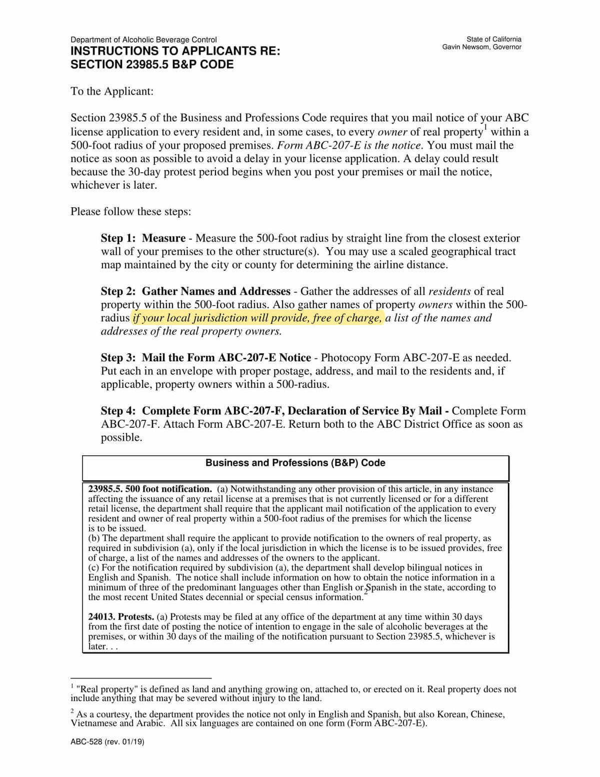 Higlighted ABC 528 that shows property owners are not required