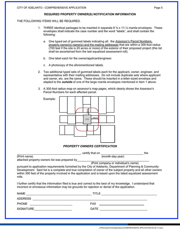 Adelanto 300' Property Owner Notification & Property Owners Certific