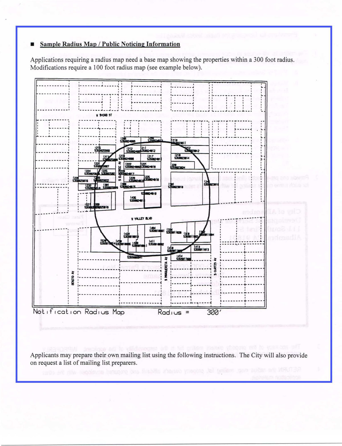 Alhambra Sample Radius Map. Public Noticing Information. Notification Radius Map. 