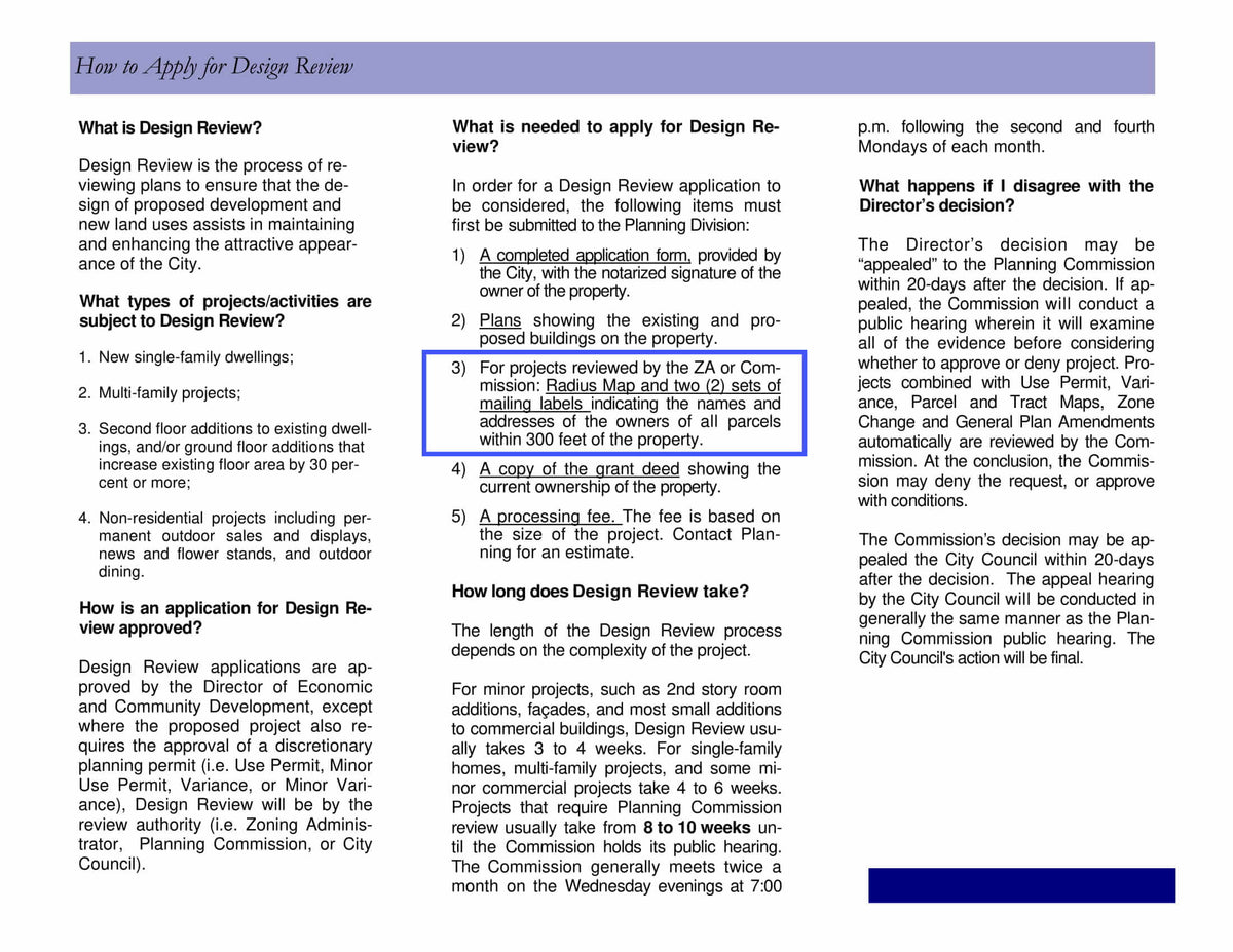 Azusa Design Review 300-foot radius map and property owners mailing labels