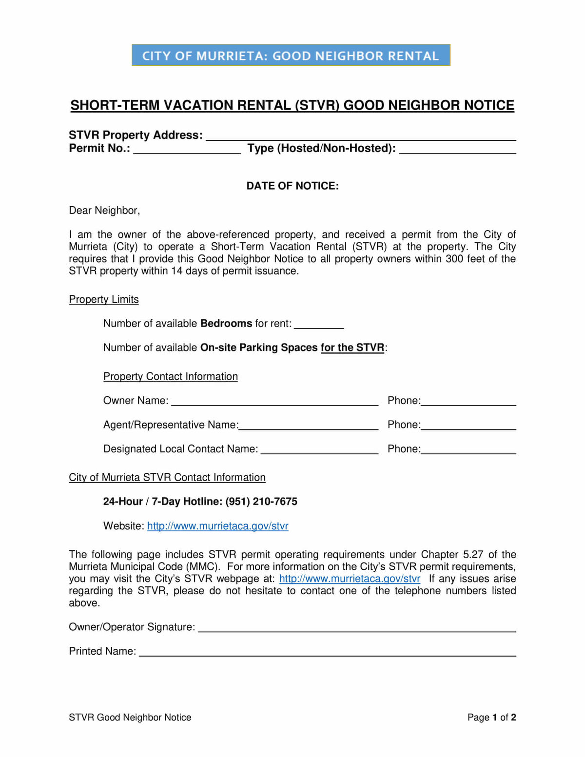 Murrieta Short Term Good Neighbor Notice. Good Neighbor Rental 