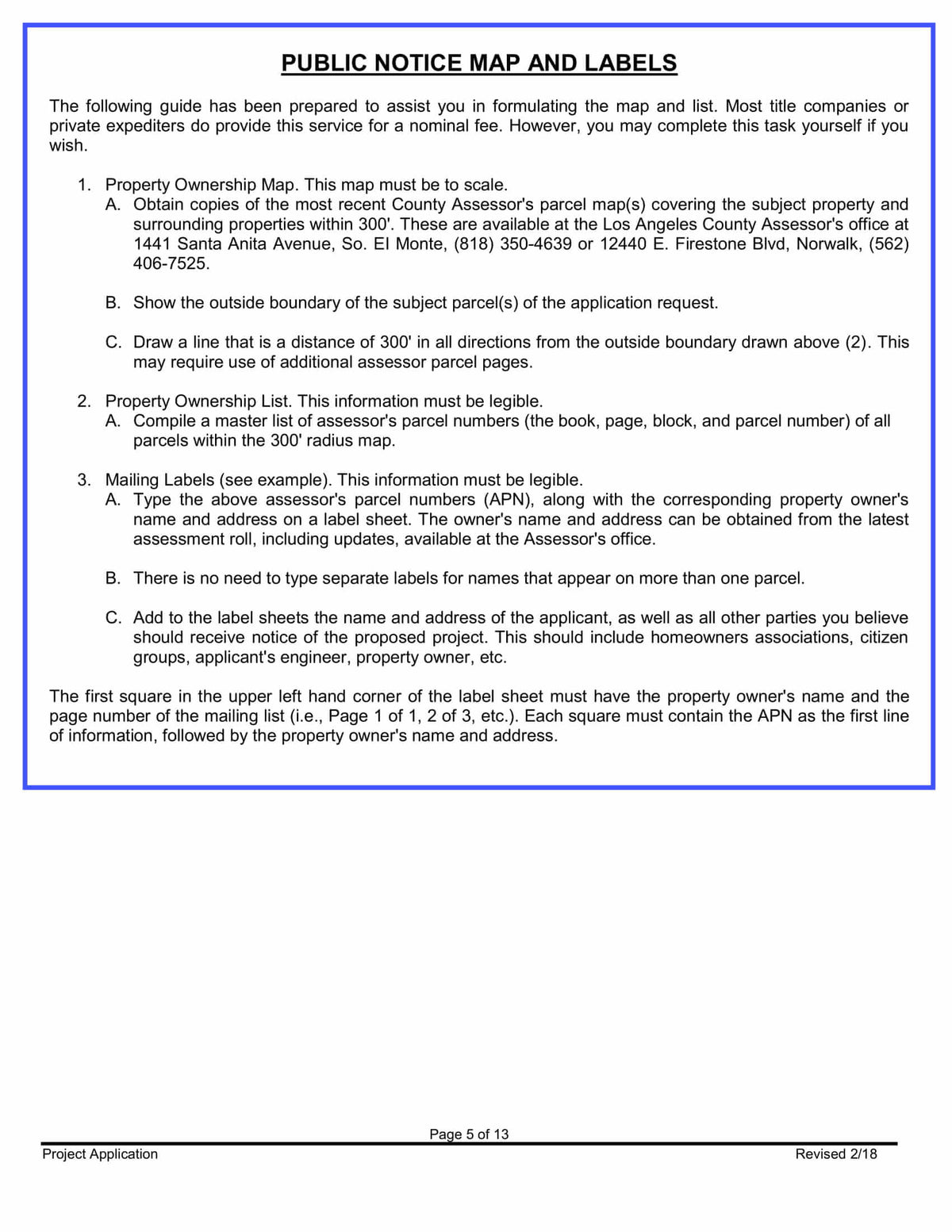 Bellflower 300-foot property ownership map, ownership list, and property owner mailing labels requirements