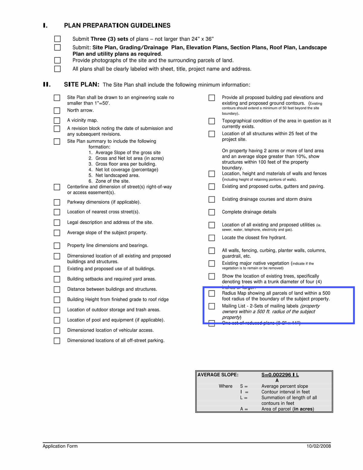 Bradbury requirements for 500-foot radius map and two sets of property owners mailing labels