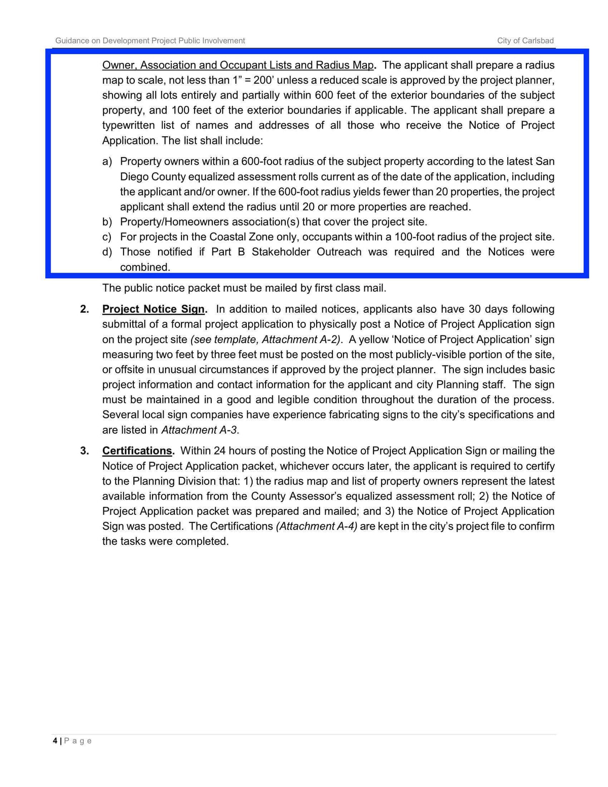 Carlsbad Owner Application and Occupant Lists and Radius Map 