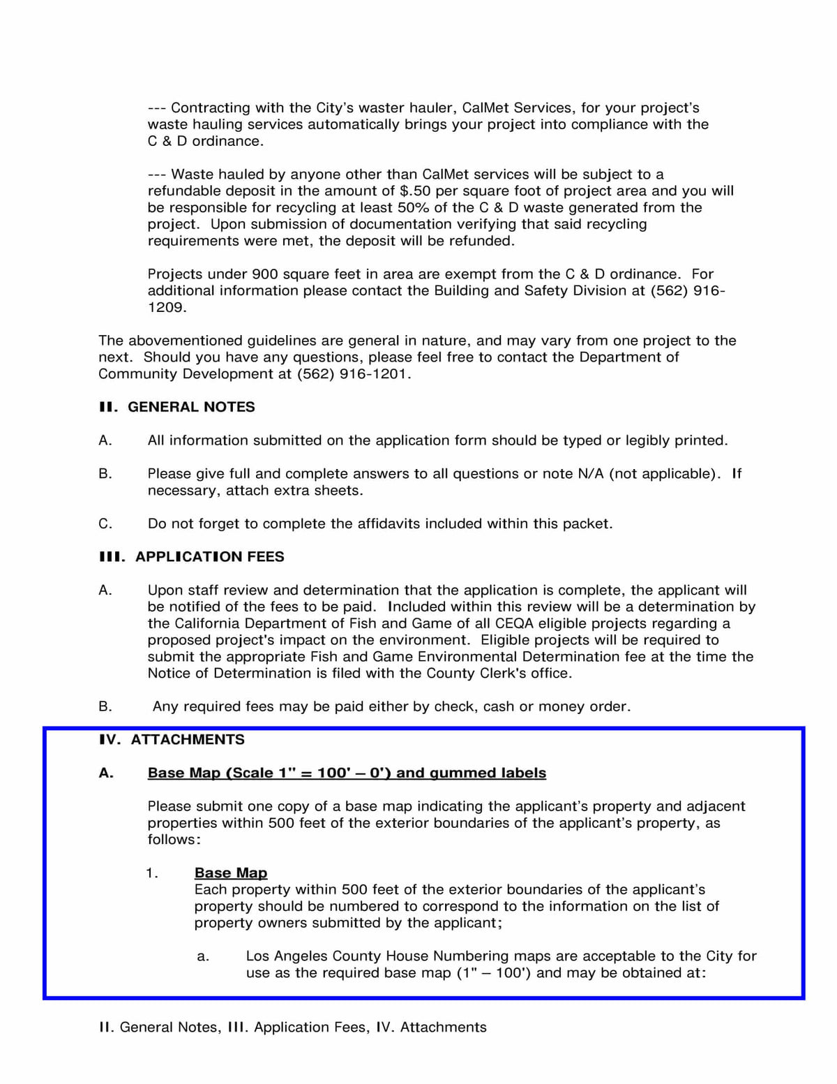 Cerritos base map drawn to scale 1 inch equals 100 feet showing parcels within 500 feet