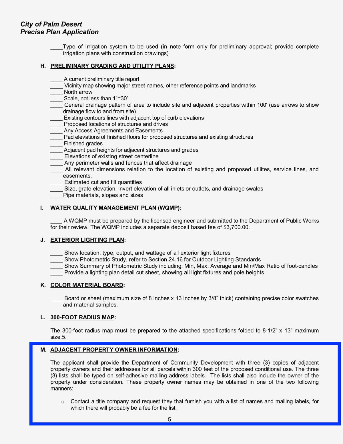 Palm Desert-Precise Plan Application-Radius Map-300 Feet-Property Owner List-Labels