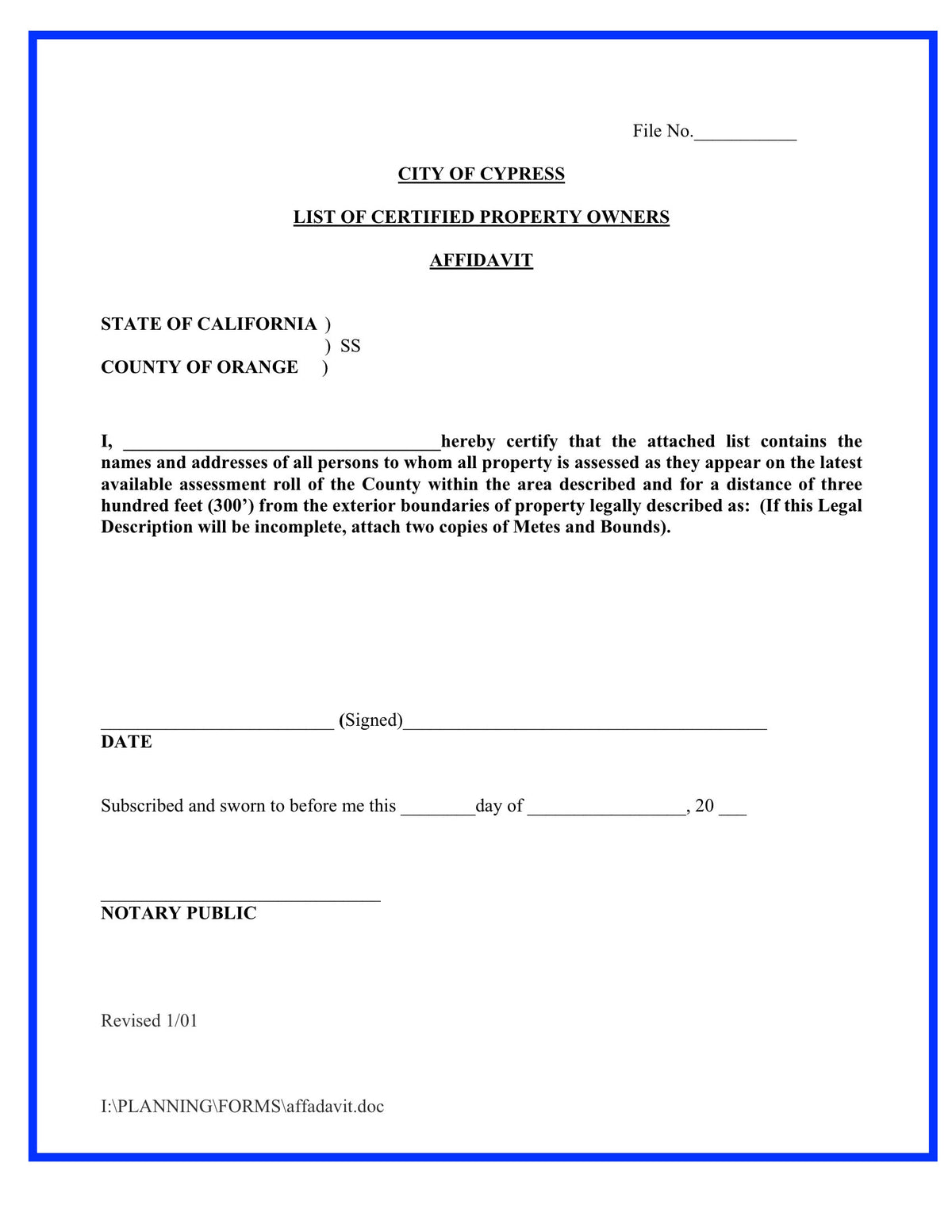 Cypress-Conditional Use Permit-Radius Map-300 Feet-Property Owner List-Notary-Labels