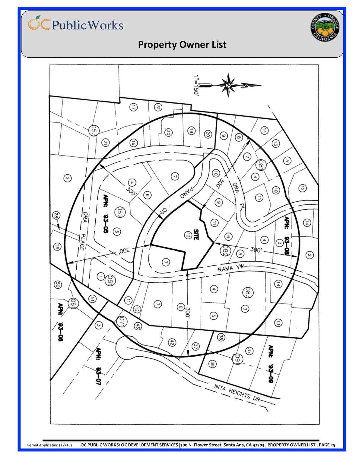 County Of Orange-Public Works Package-Planning Application-Radius Map-300 Feet-Property Owner List-Labels