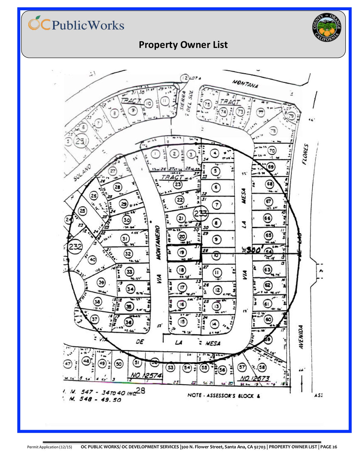 County Of Orange-Public Works Package-Planning Application-Radius Map-300 Feet-Property Owner List-Labels