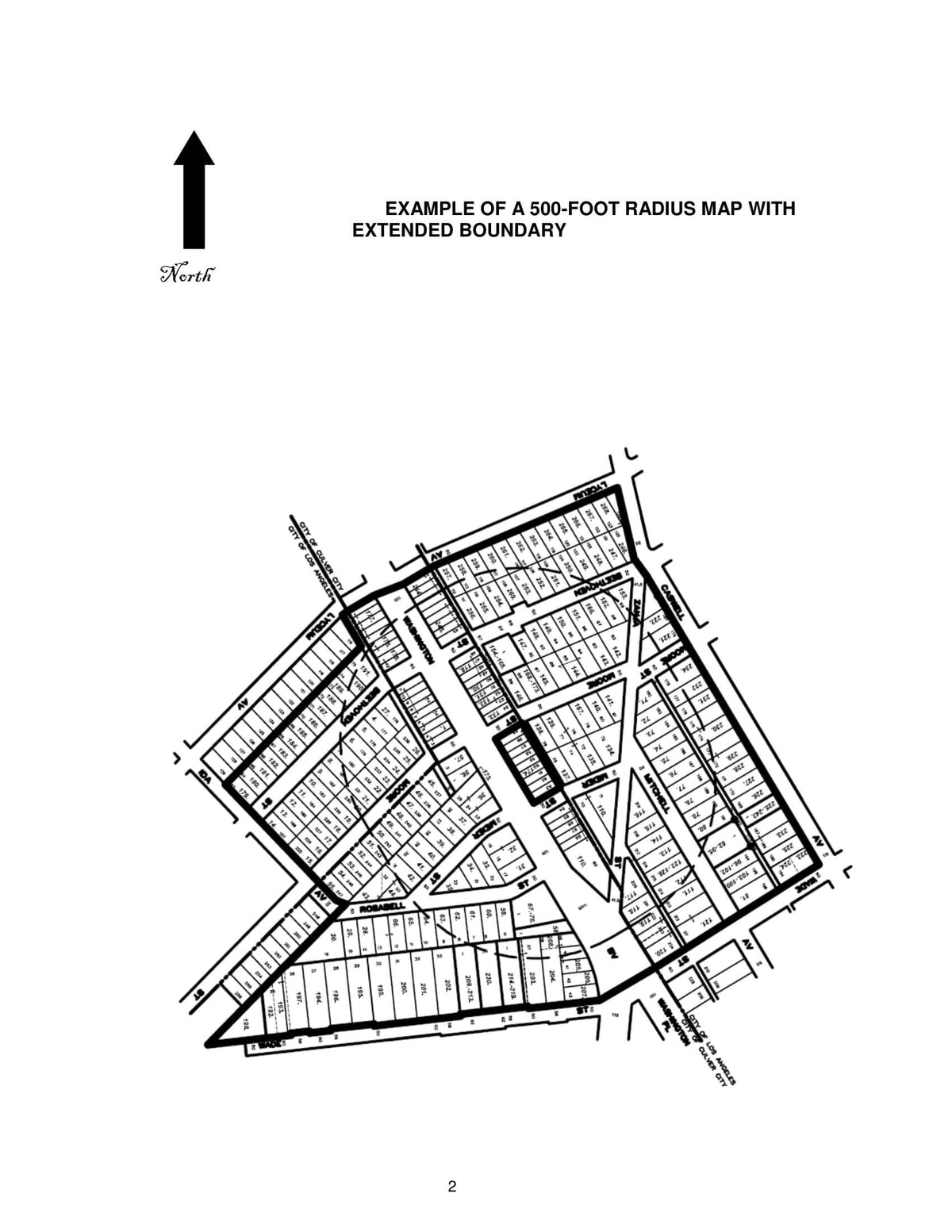 Example of a 500-foot radius map with extended boundary in Culver City