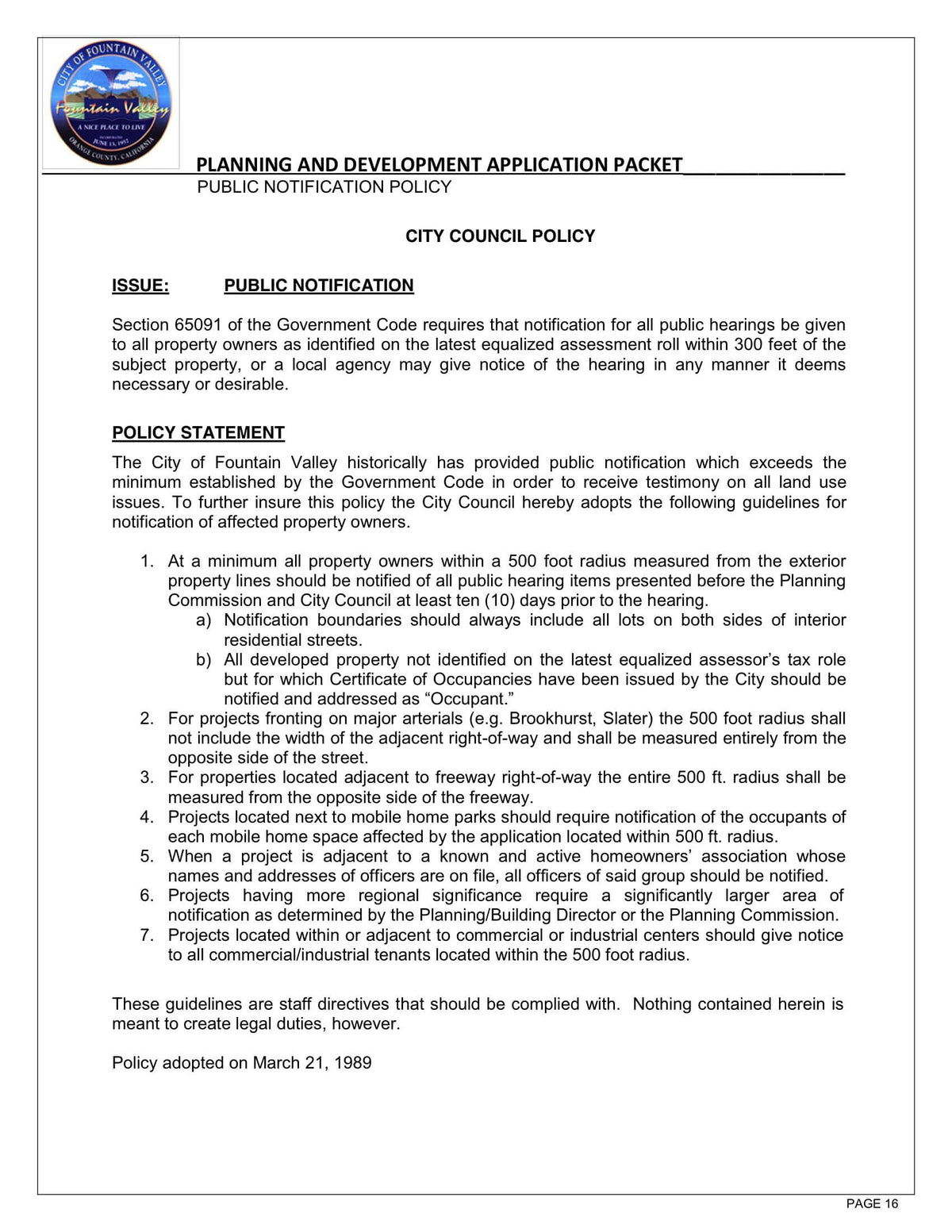 Fountain Valley-Planning & Development-Application-Public Notification-Radius Map-500 Feet-Property Owner List-Labels