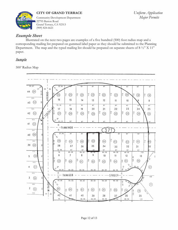 Grand Terrace Mailing List and Radius Map Uniform Application Major