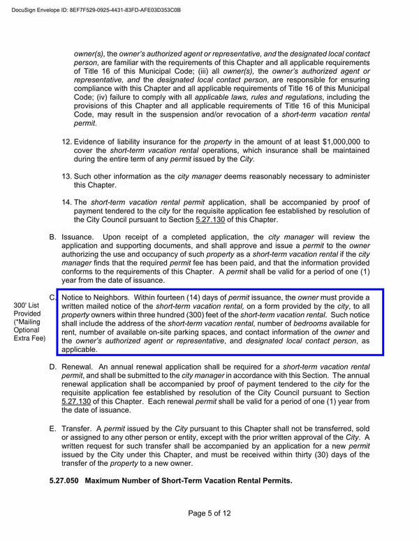 Murrieta Certified Property Owner's List Noticing or Short Term Rental