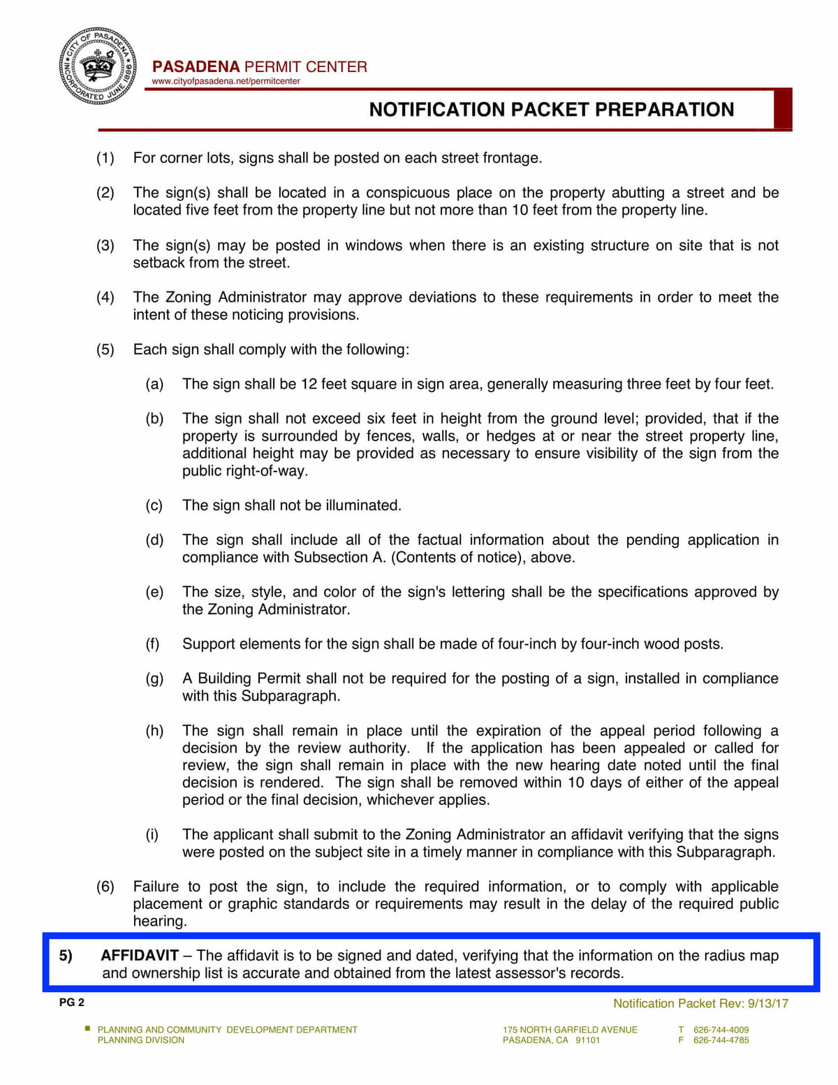 Pasadena notification packet preparation affidavit verifying assessor-based radius map and ownership list accuracy