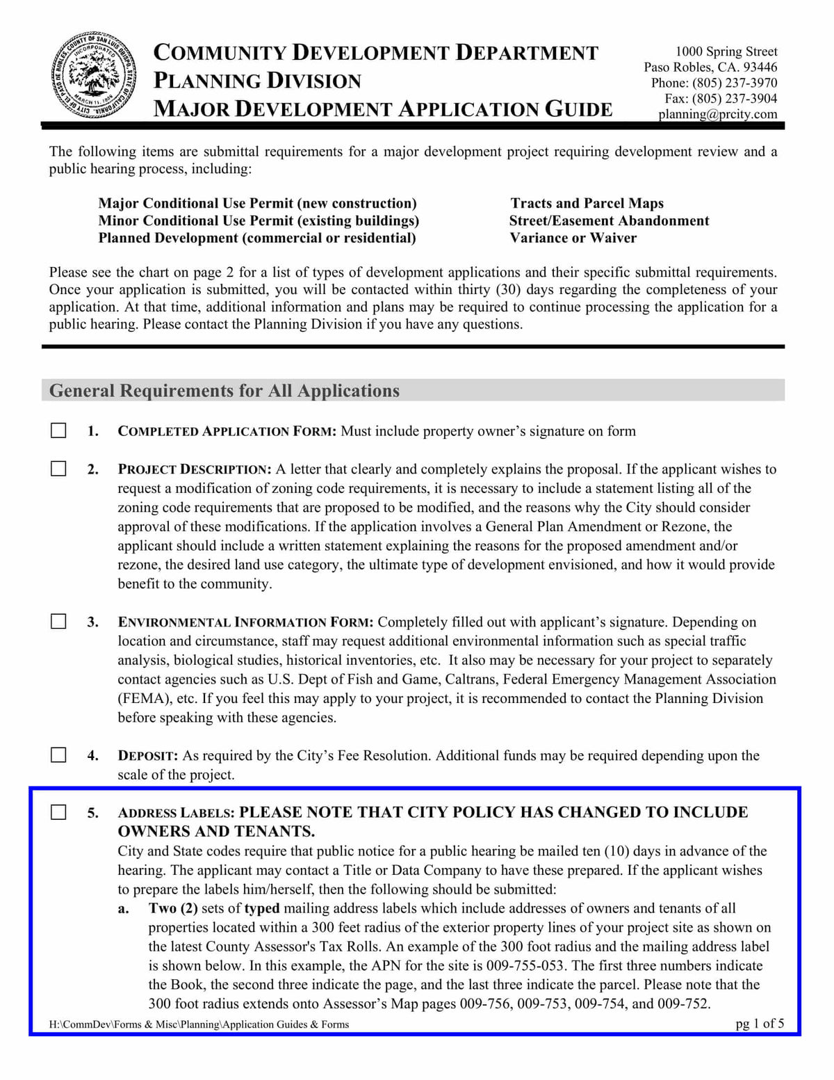 Paso Robles - Address Labels - 300 feet radius - Certified Property Owner & Tenant List