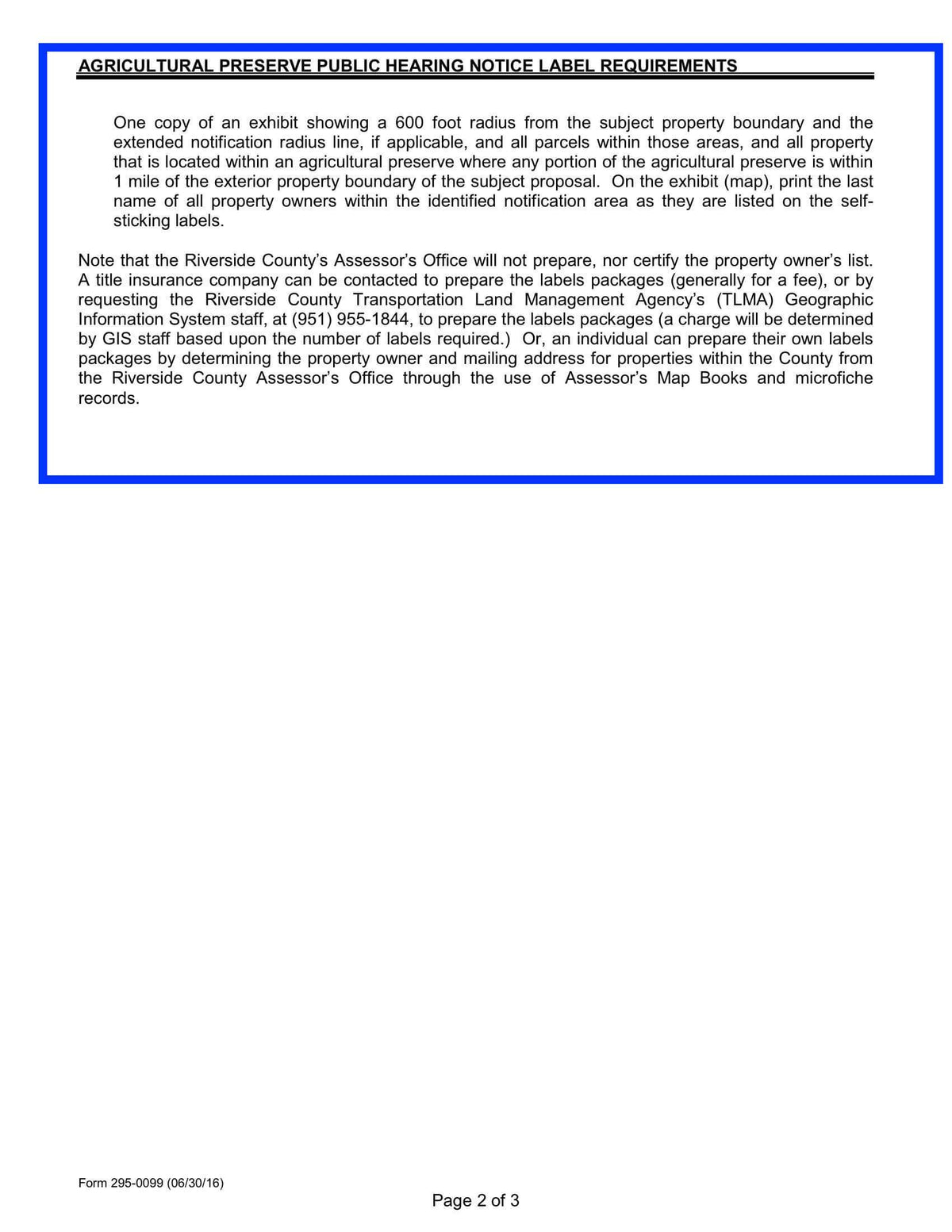 County Of Riverside-Riverside County-Agricultural Preserve Public Hearing Notice Label Requirements-Certification Form-Exhibit Map-600 Feet