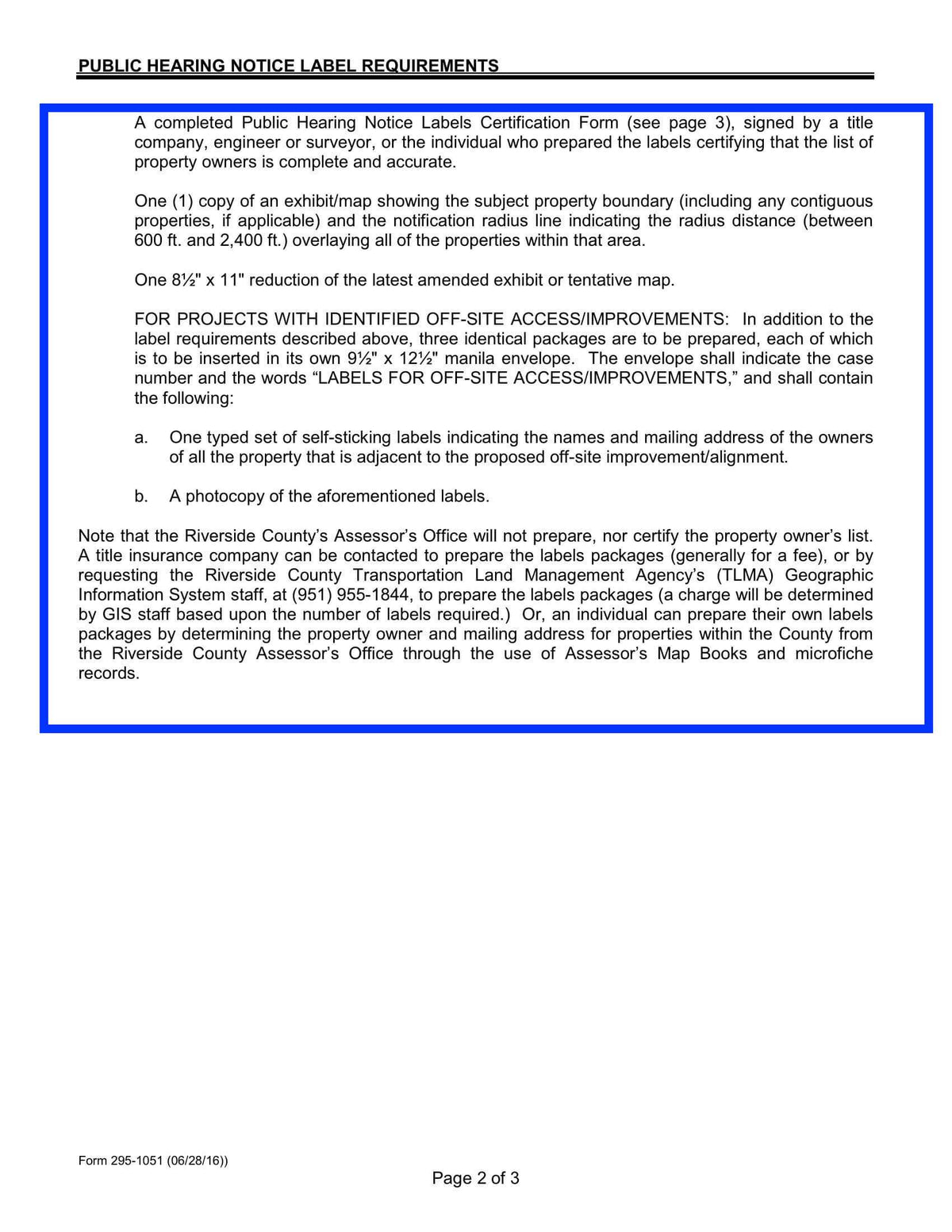 County Of Riverside-Riverside County-Public Hearing Notice Label Requirements-Certification Form-Exhibit Map-600 Feet
