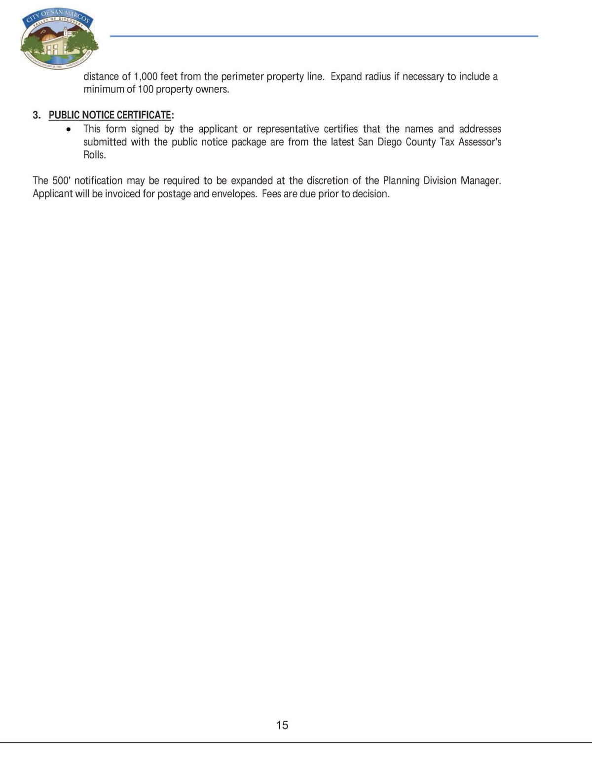 San Marcos San Diego Typed List Property Owners and Occupants Public Notice Certificate