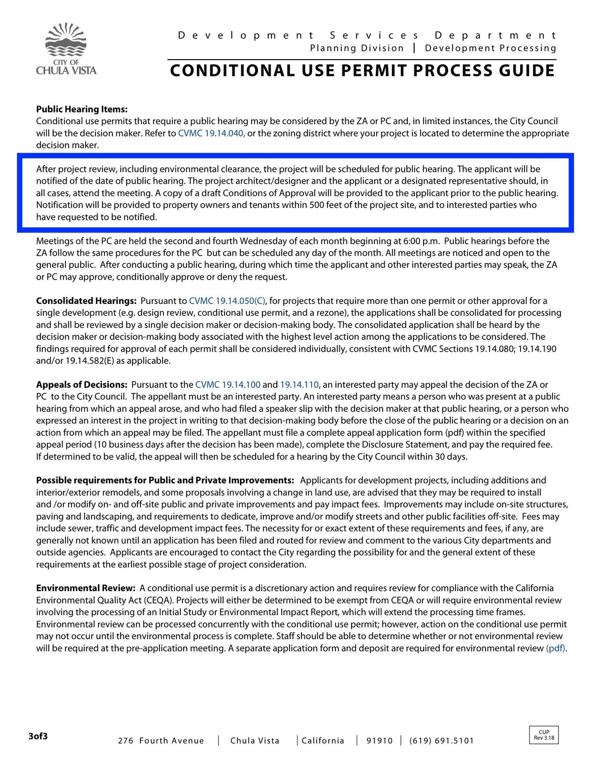 San Diego Chula Vista Conditional Use Permit Process Guide 500 feet owners and tenants 