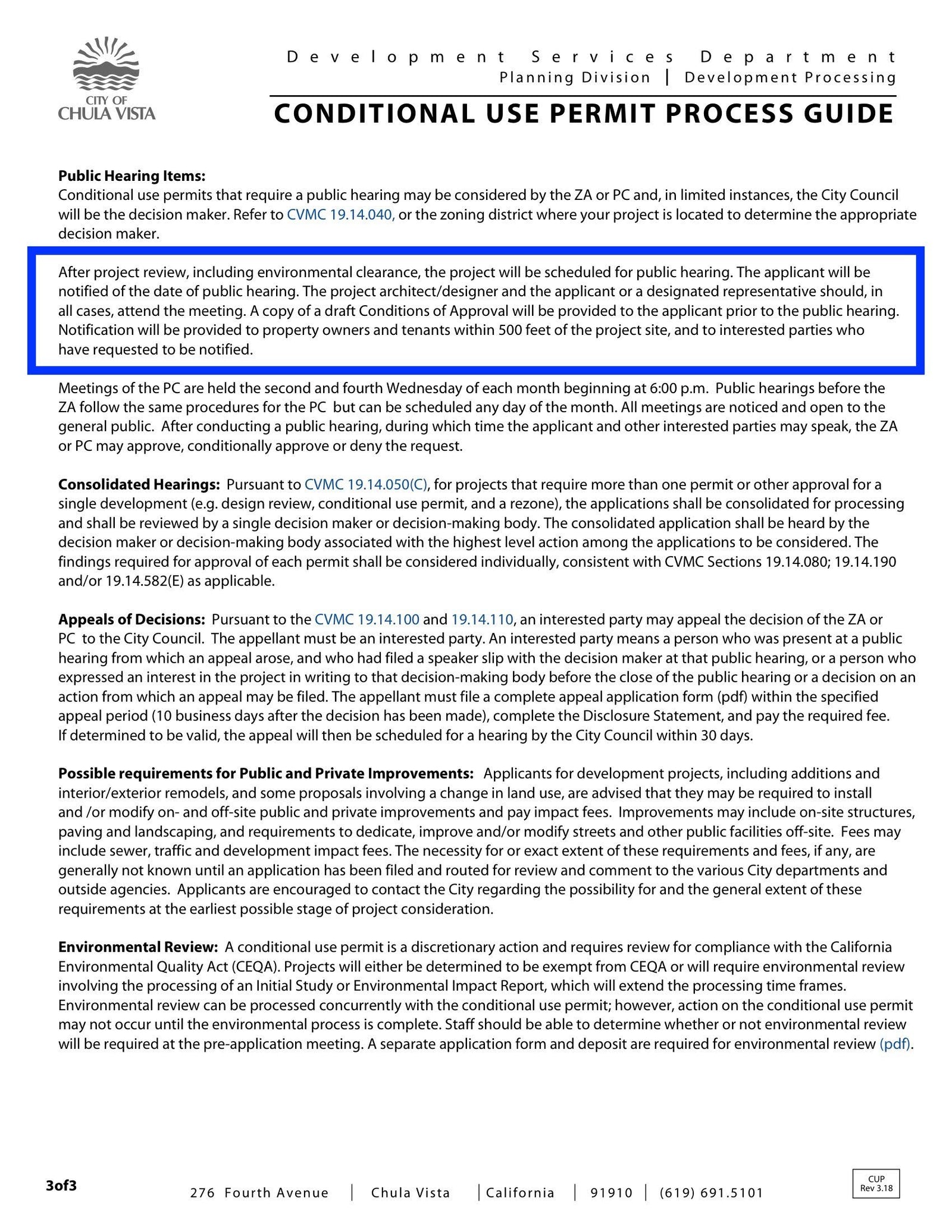San Diego Chula Vista Conditional Use Permit Process Guide 500 feet owners and tenants 