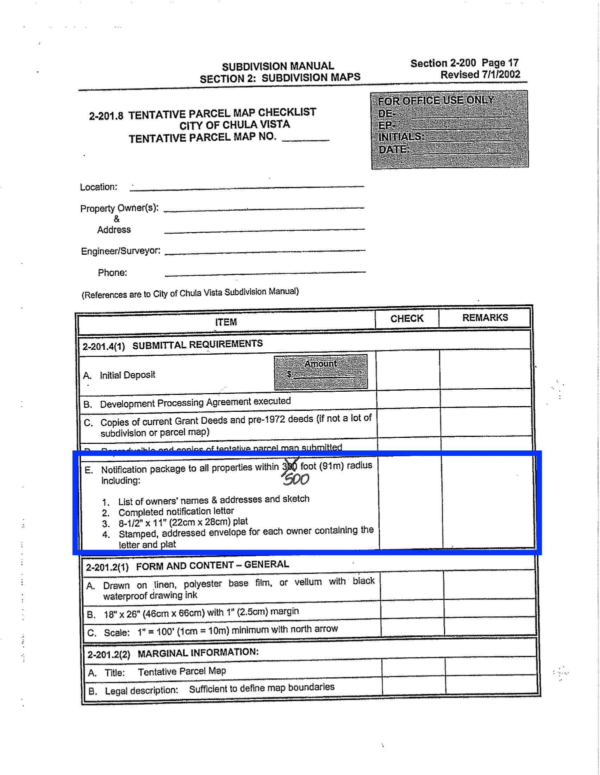 San Diego Chula Vista Notification package to all properties within foot radius