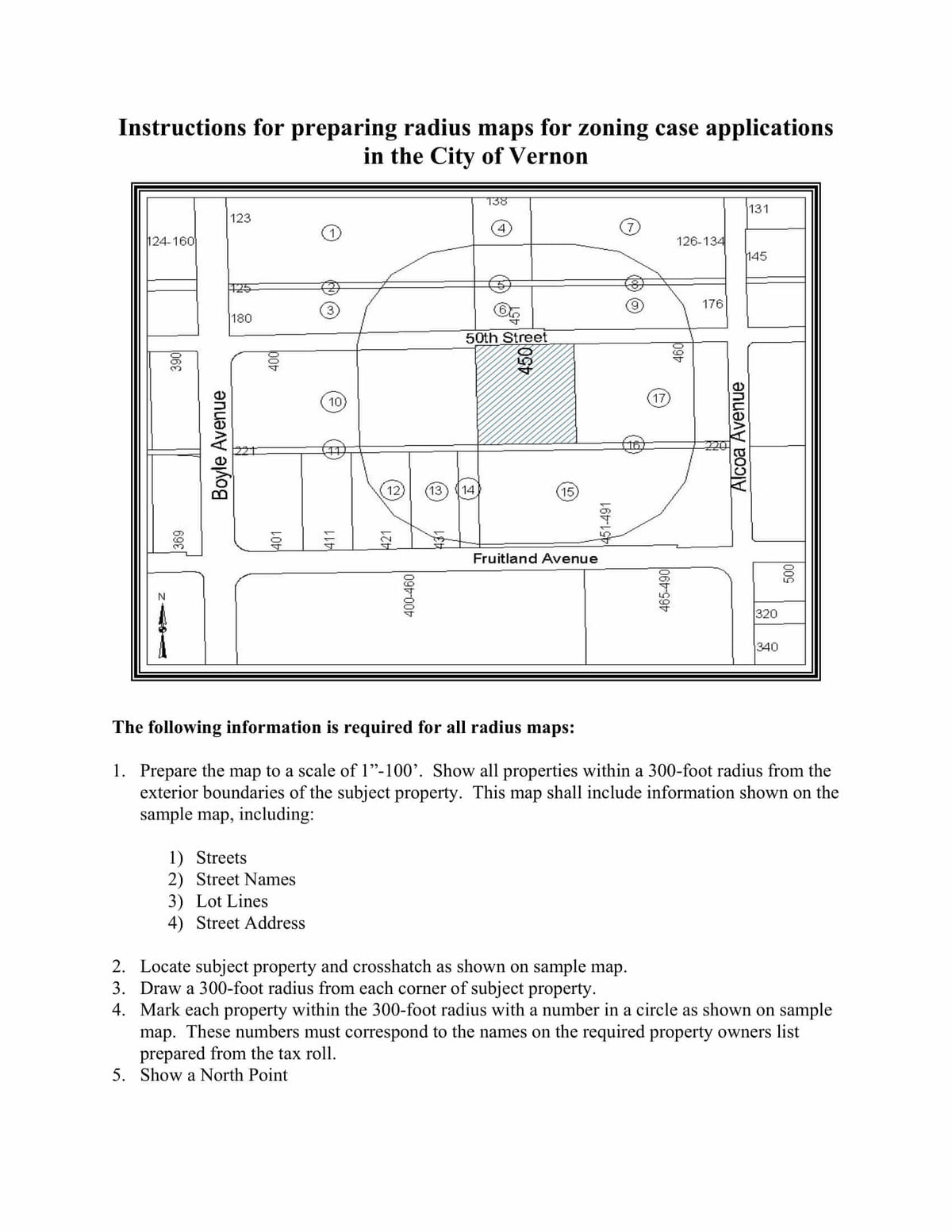 Vernon Zoning Variance filing instructions – 300 ft radius map & notarized statement required