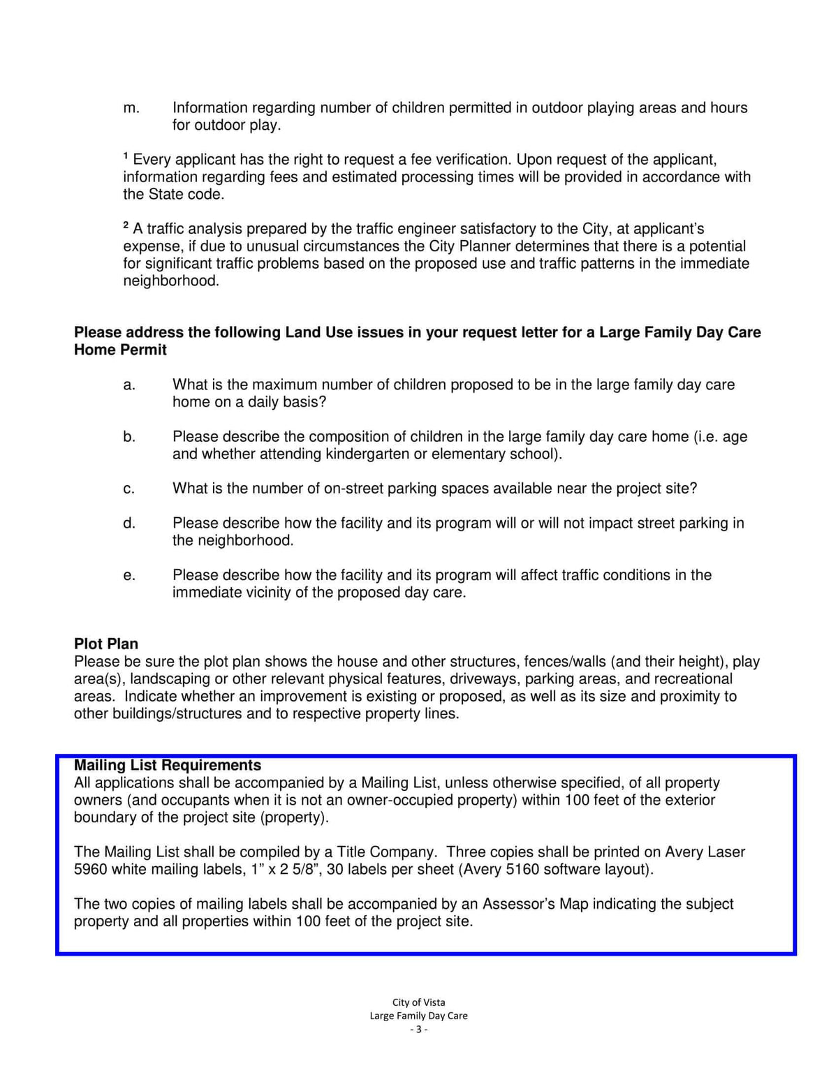 Vista San Diego Large Family Day Care Home Permit Mailing List 100 feet owners and occupants labels Assessor's Map