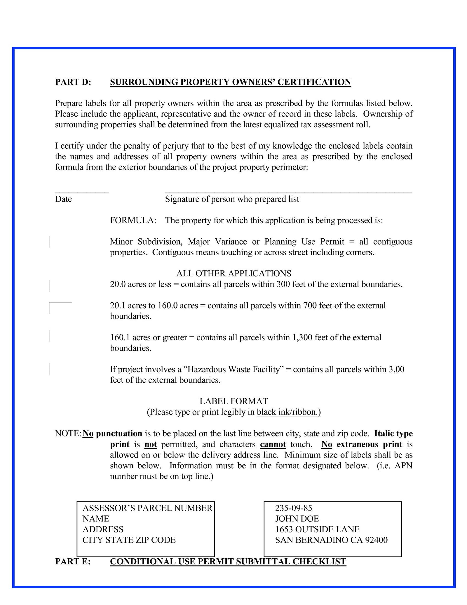 Yucaipa Surrounding Property Owners' Certification 300 feet 700 feet 1300 feet 3000 feet