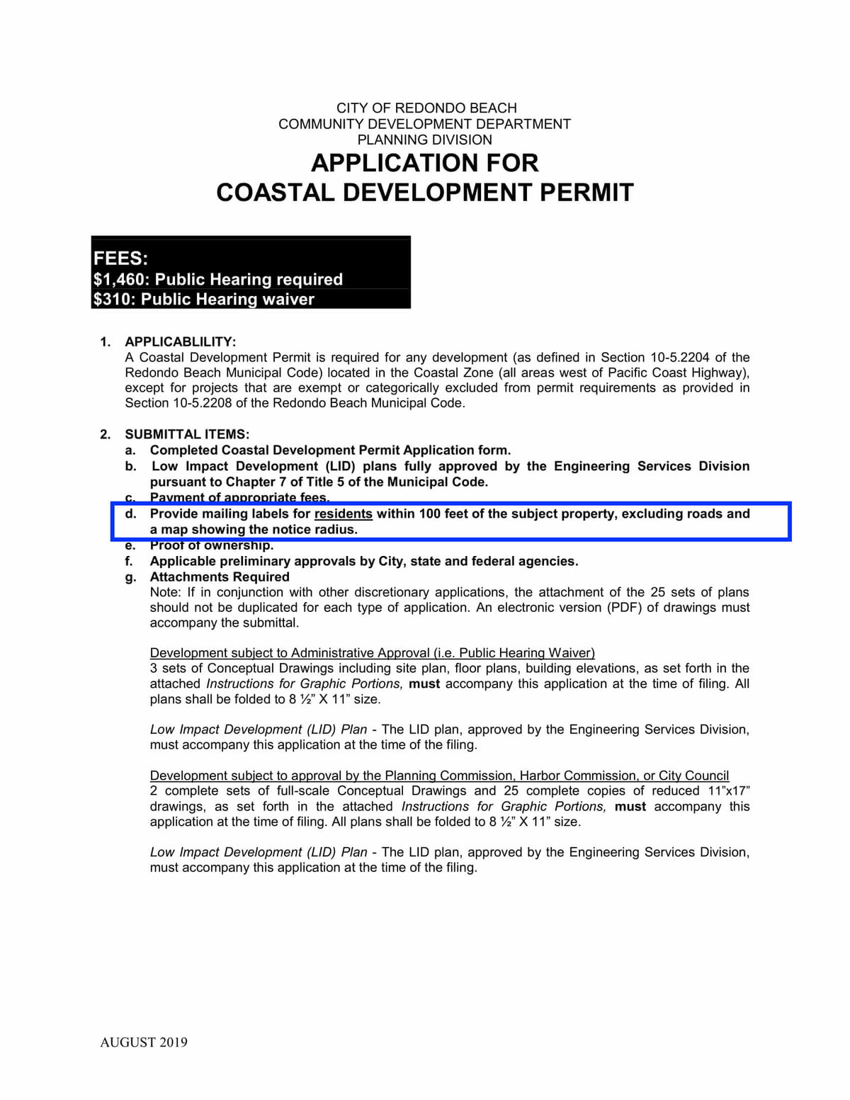 Redondo Beach coastal development permit application requirements